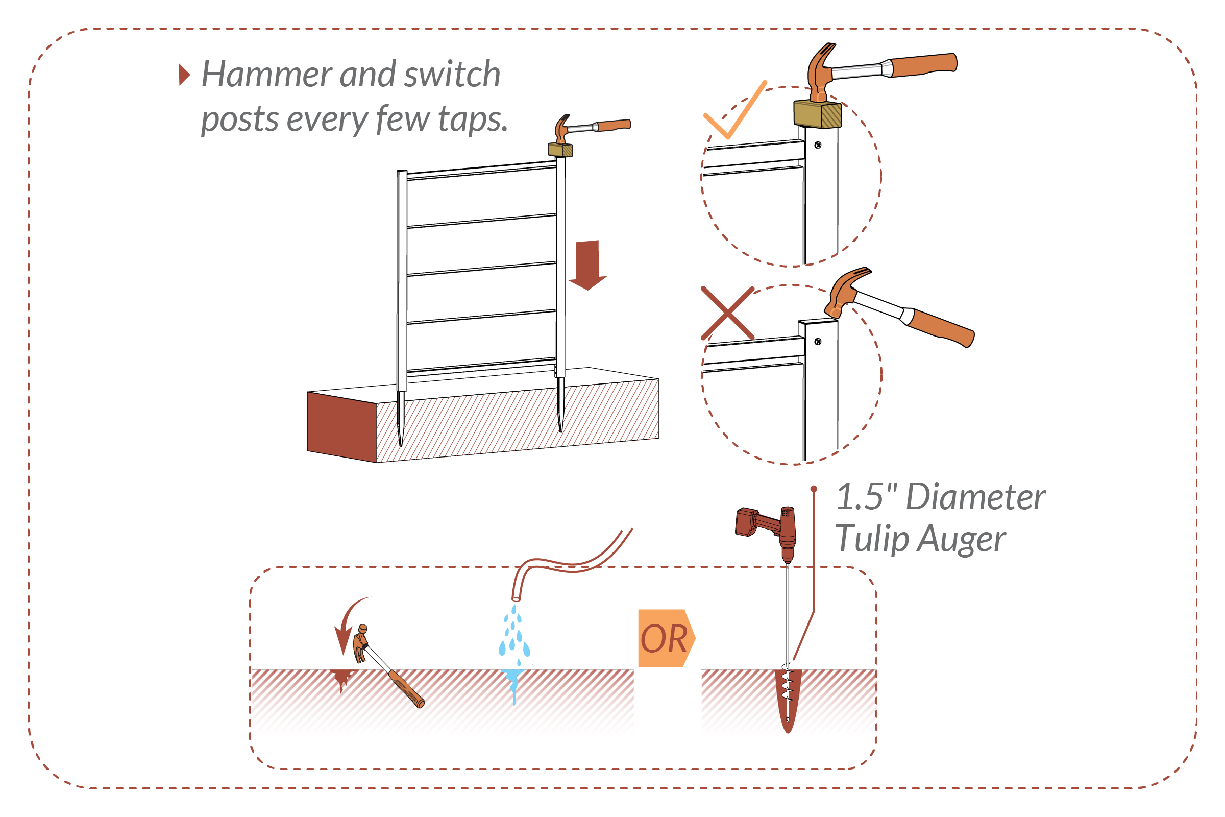 Step 12 - Hammer in posts with a wood block