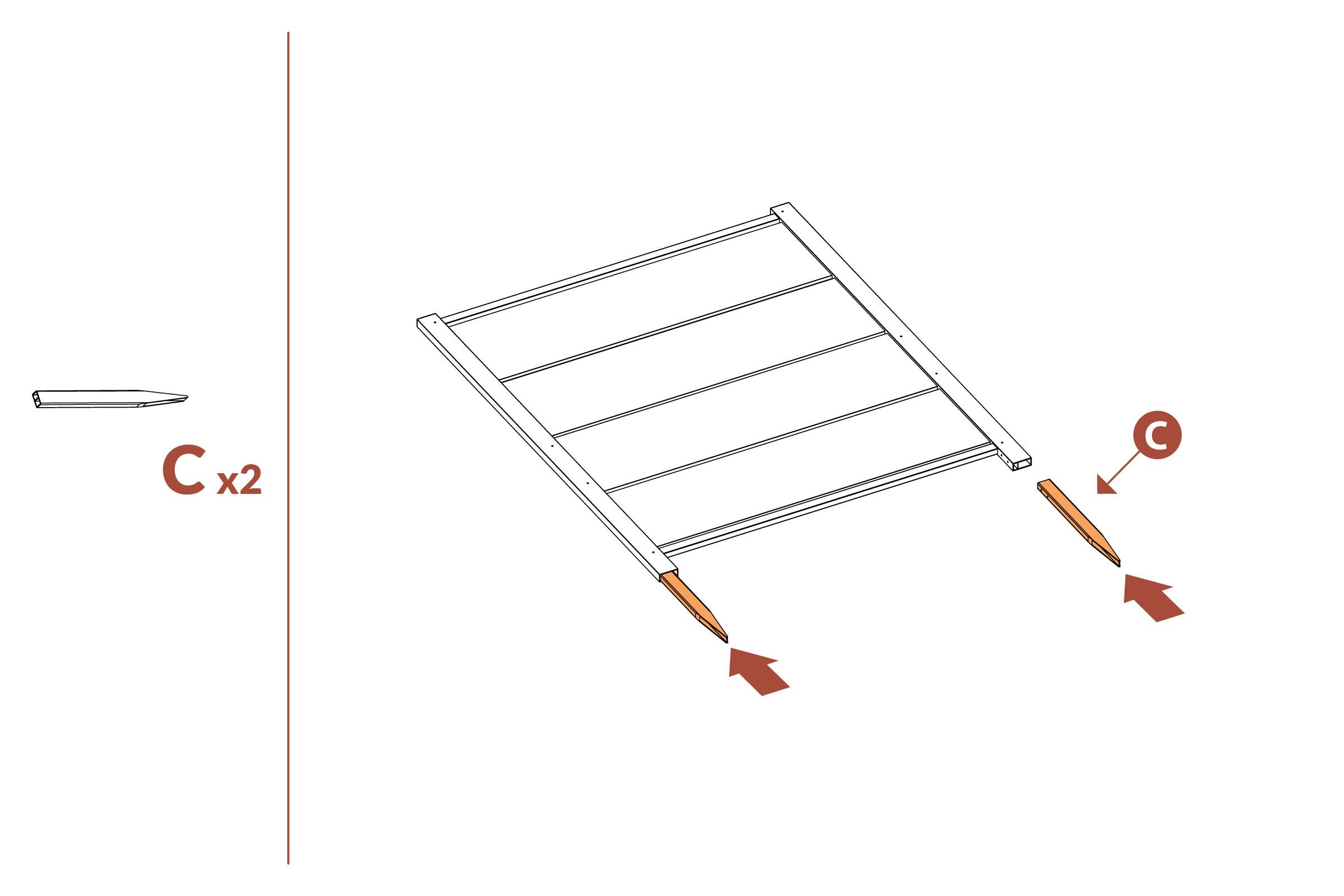 Step 7 - Slide post anchors (C) into bottoms of posts