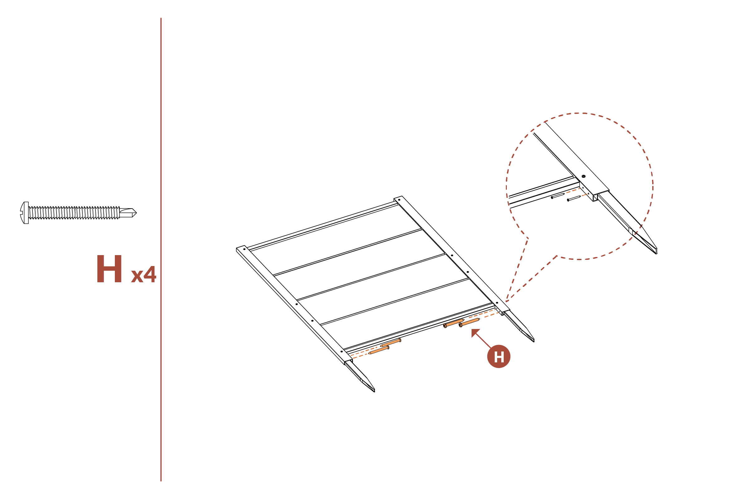 Step 8 - Insert 4 screws (H) in post to secure post anchor C