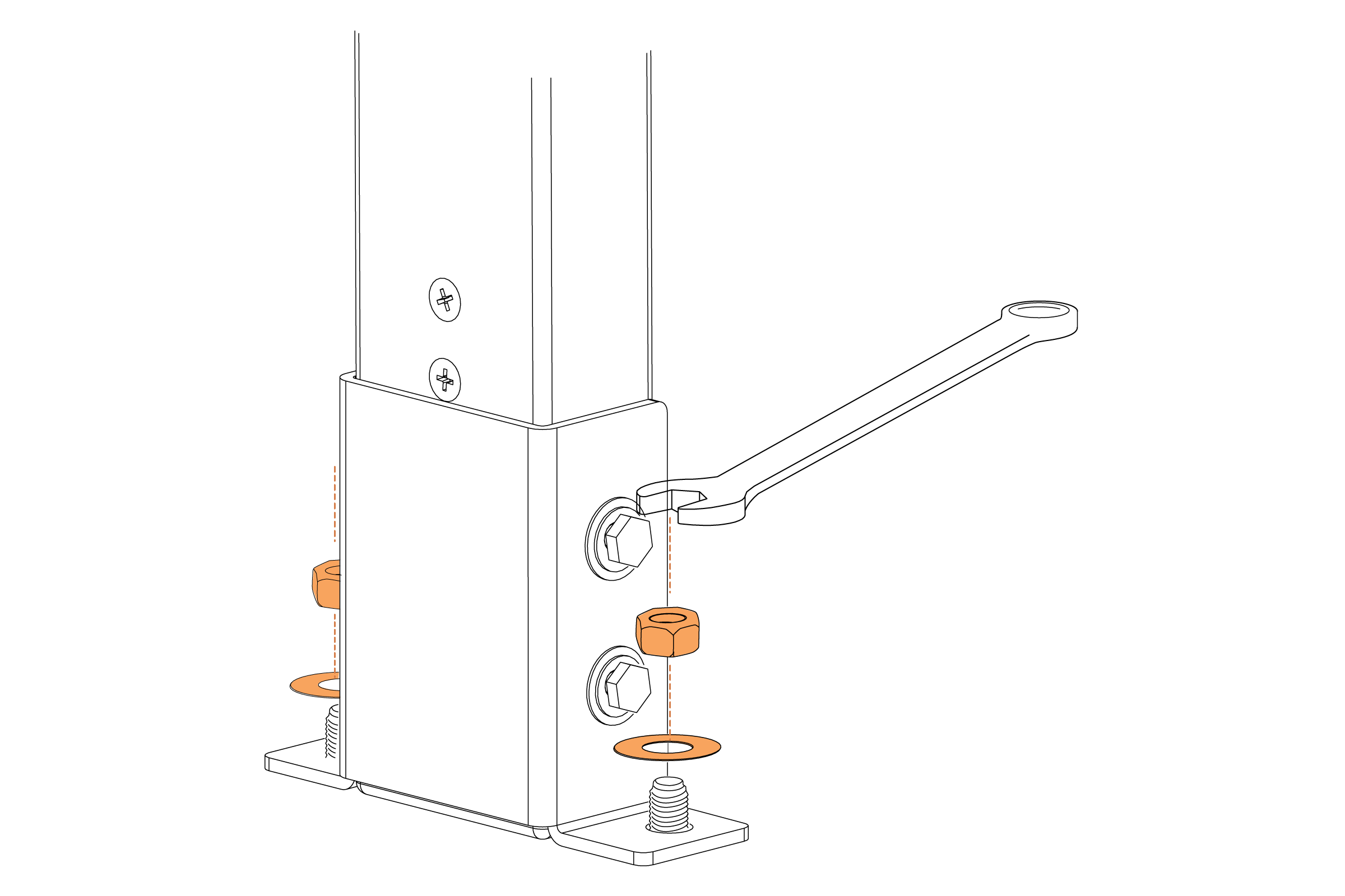 Step 6 patio: Attach bracket to patio with proper hardware