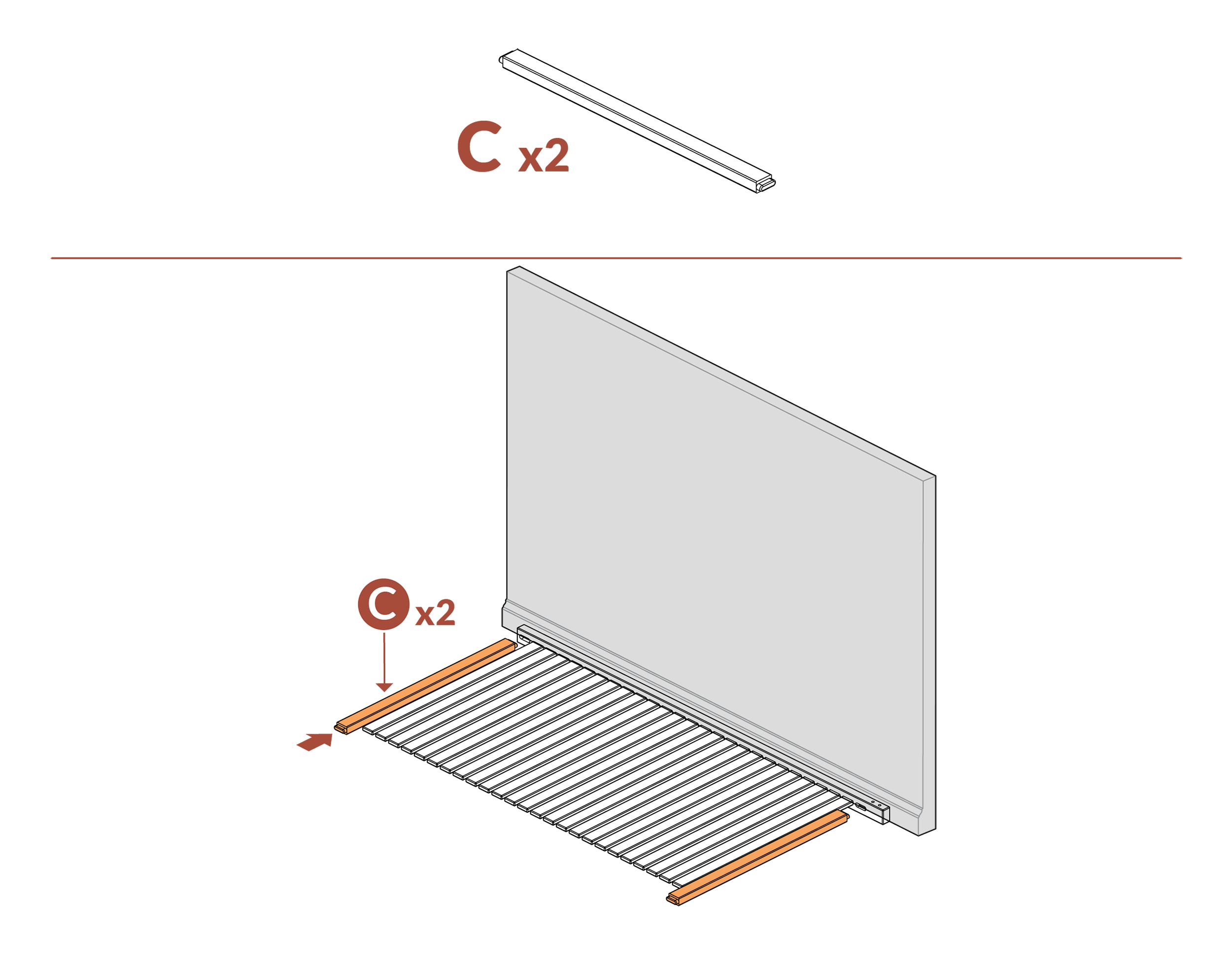 Step 3: Add part C (top and bottom rail)