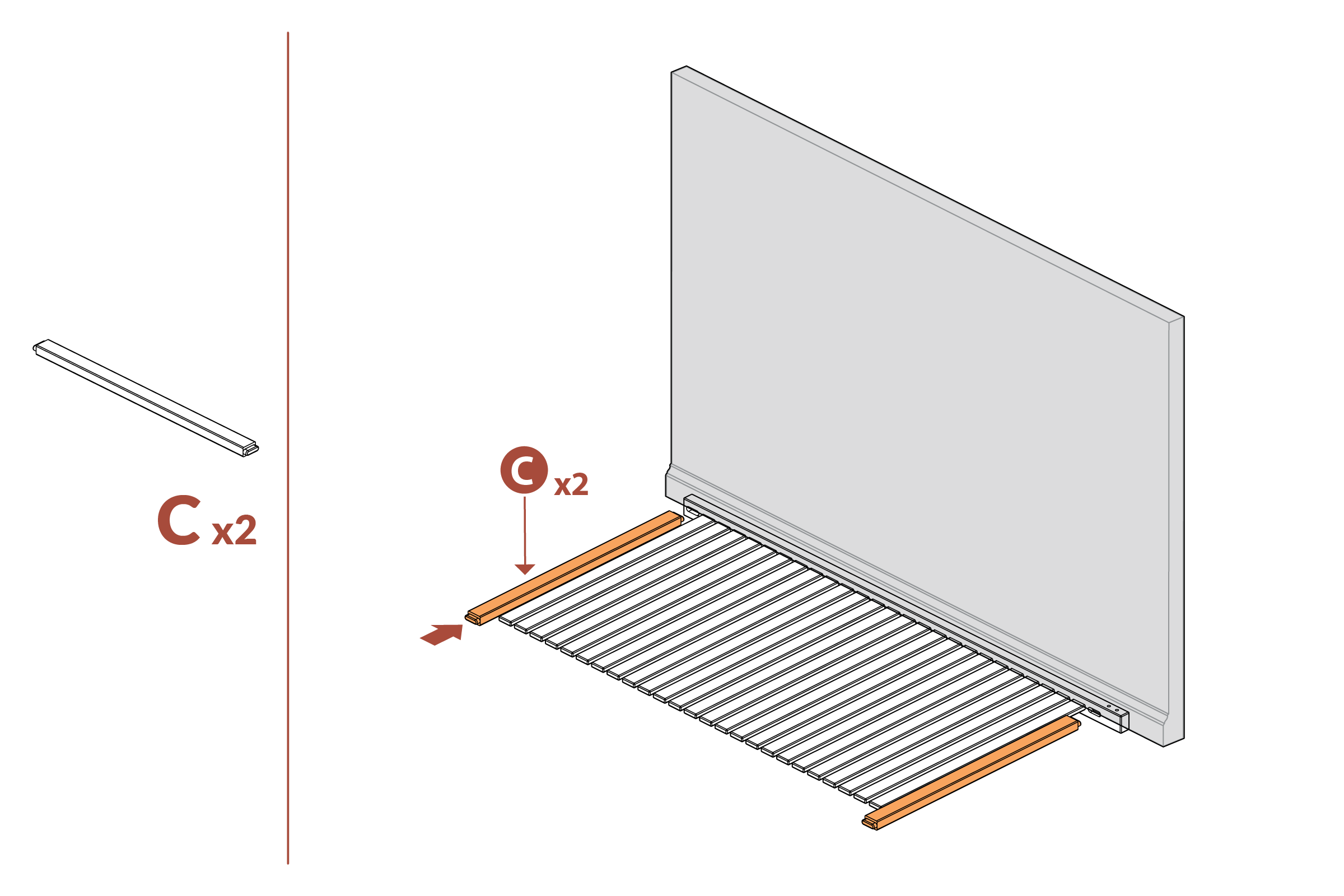 Step 3: Add part C (top and bottom rail)