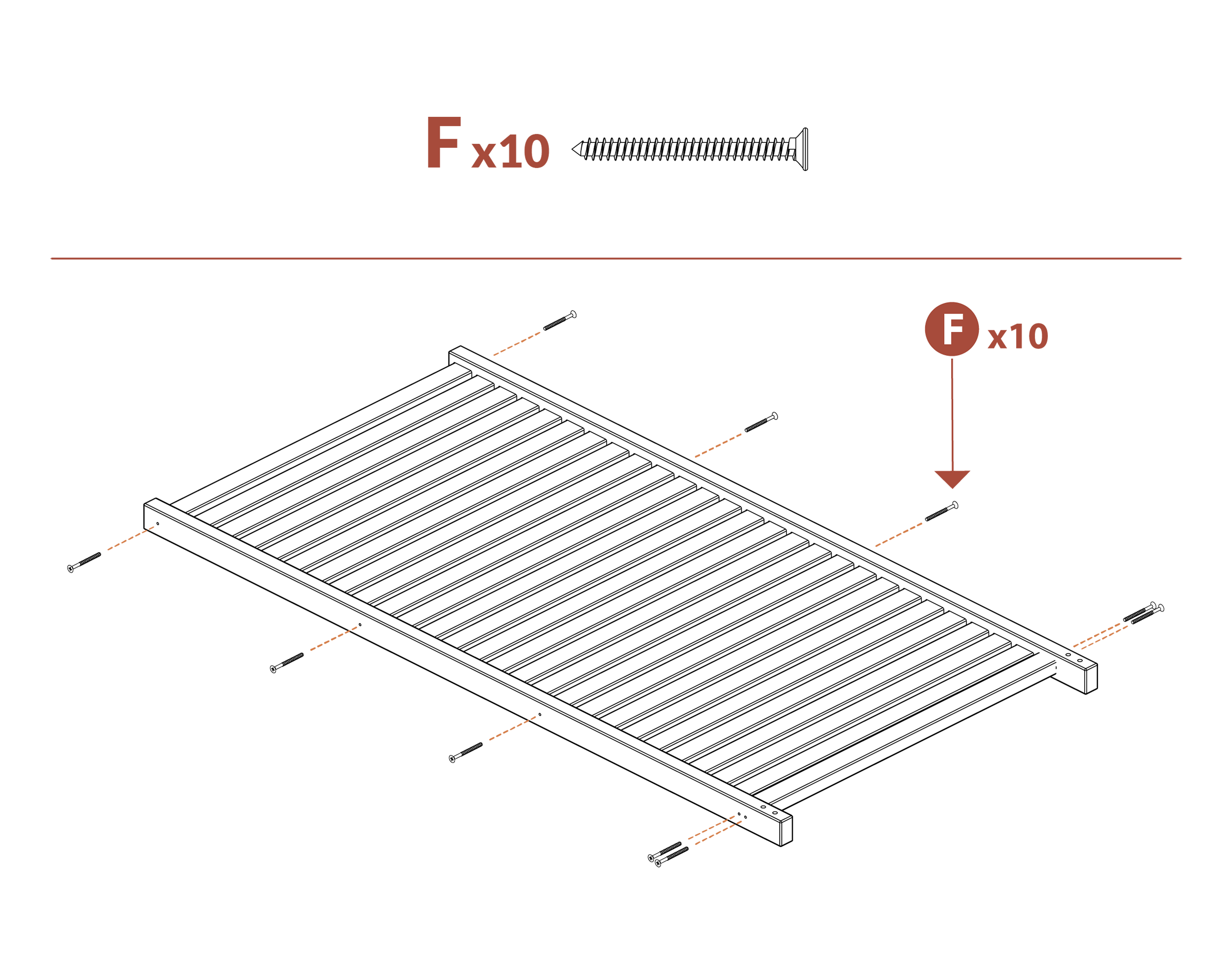 Step 5 Attach posts to slats and rails using all 10 screws