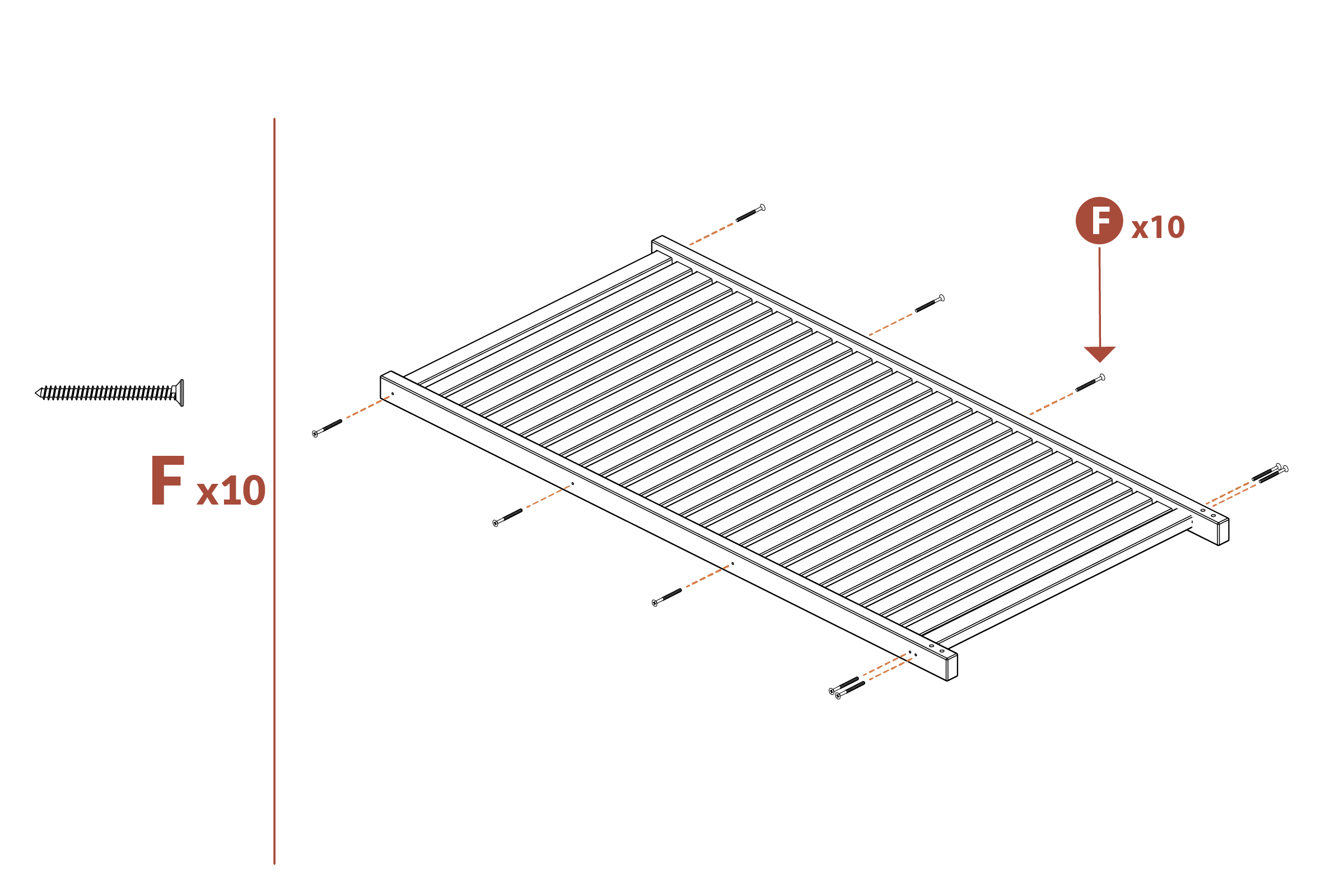 Step 5 Attach posts to slats and rails using all 10 screws