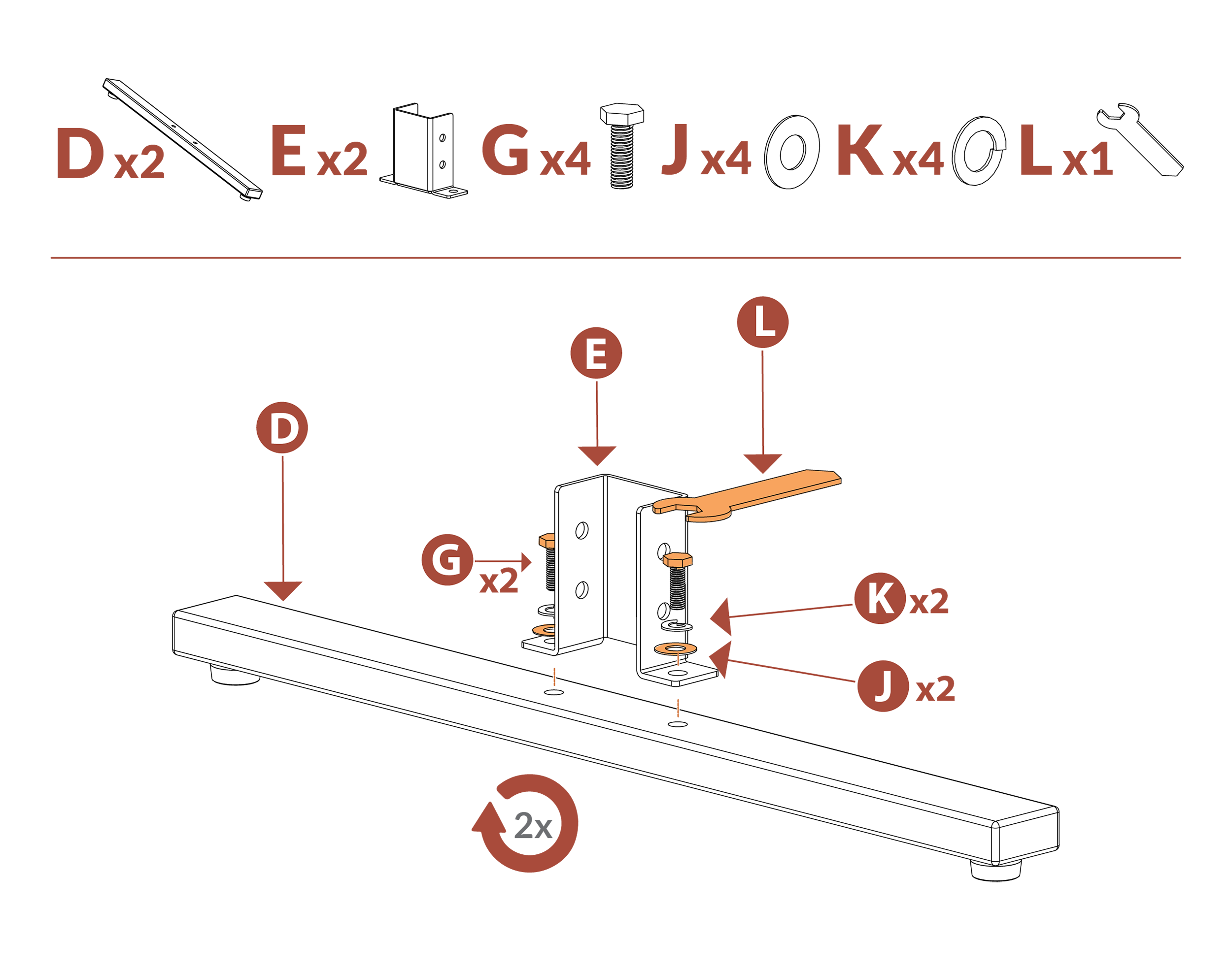 Freestanding Step 1: Attach bracket to foot