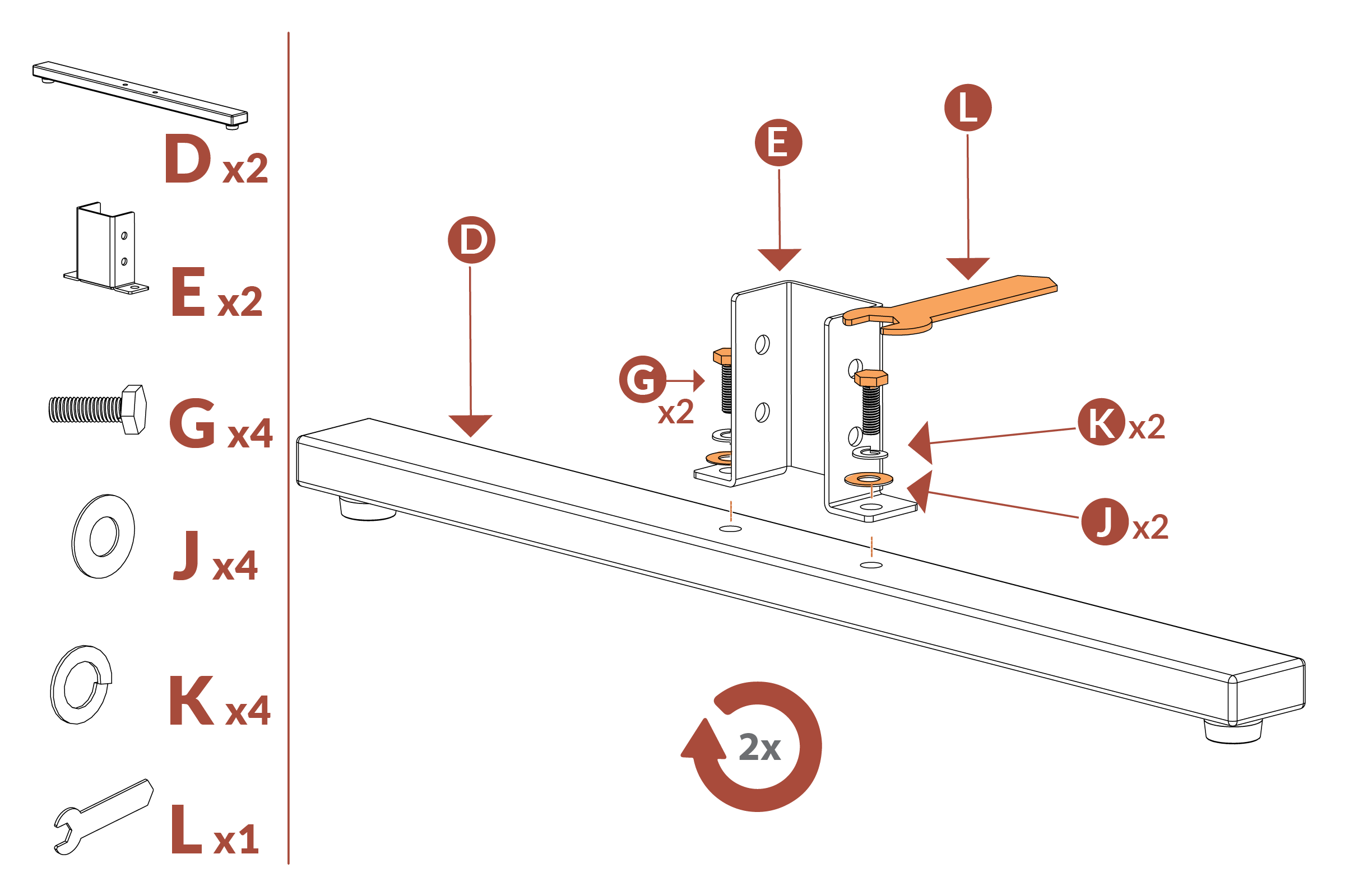 Freestanding Step 1: Attach bracket to foot