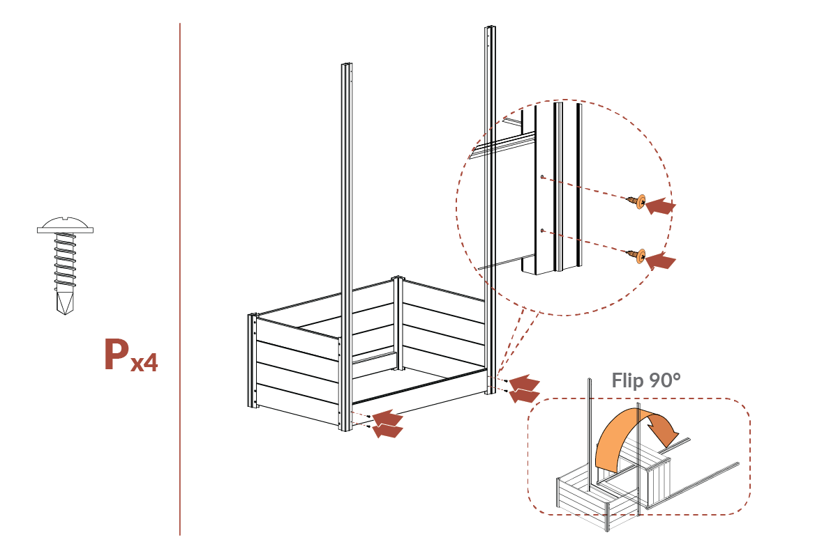 Step 10 - Install screws (P) and flip 90 degrees