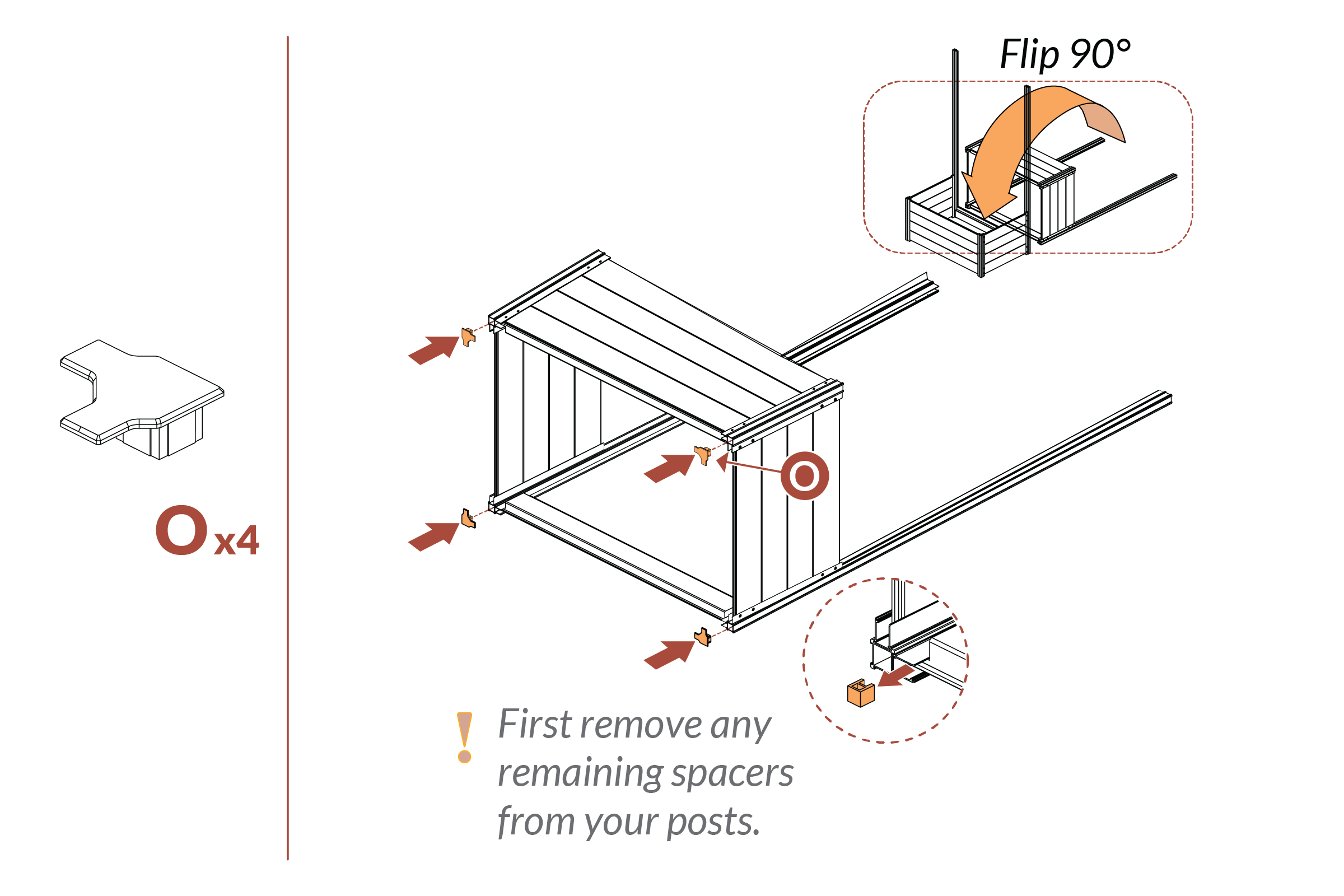 Step 11 - Install post caps (part O) in bottom and flip 90