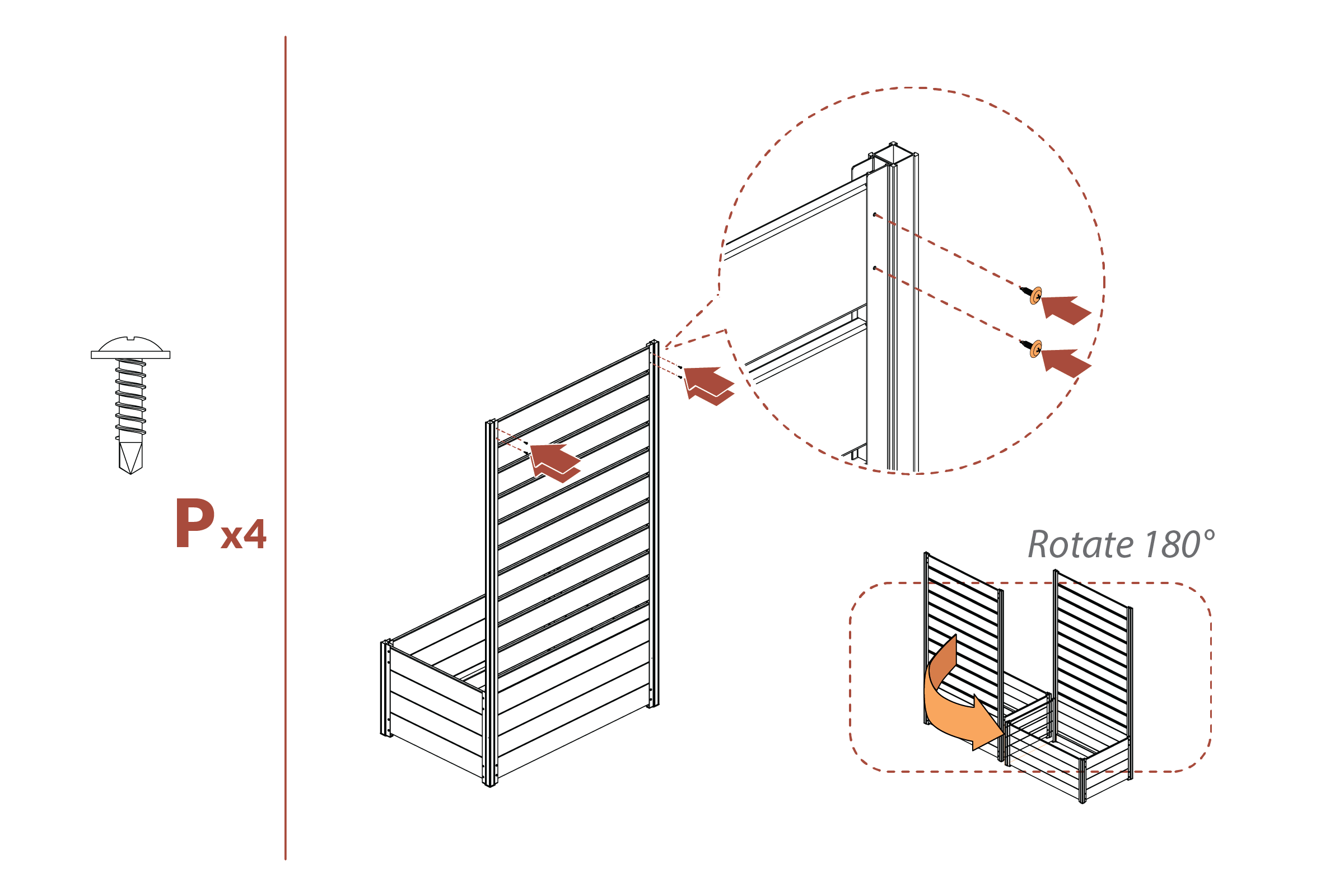 Step 15 - Insert Screws (P) and rotate 180 degrees