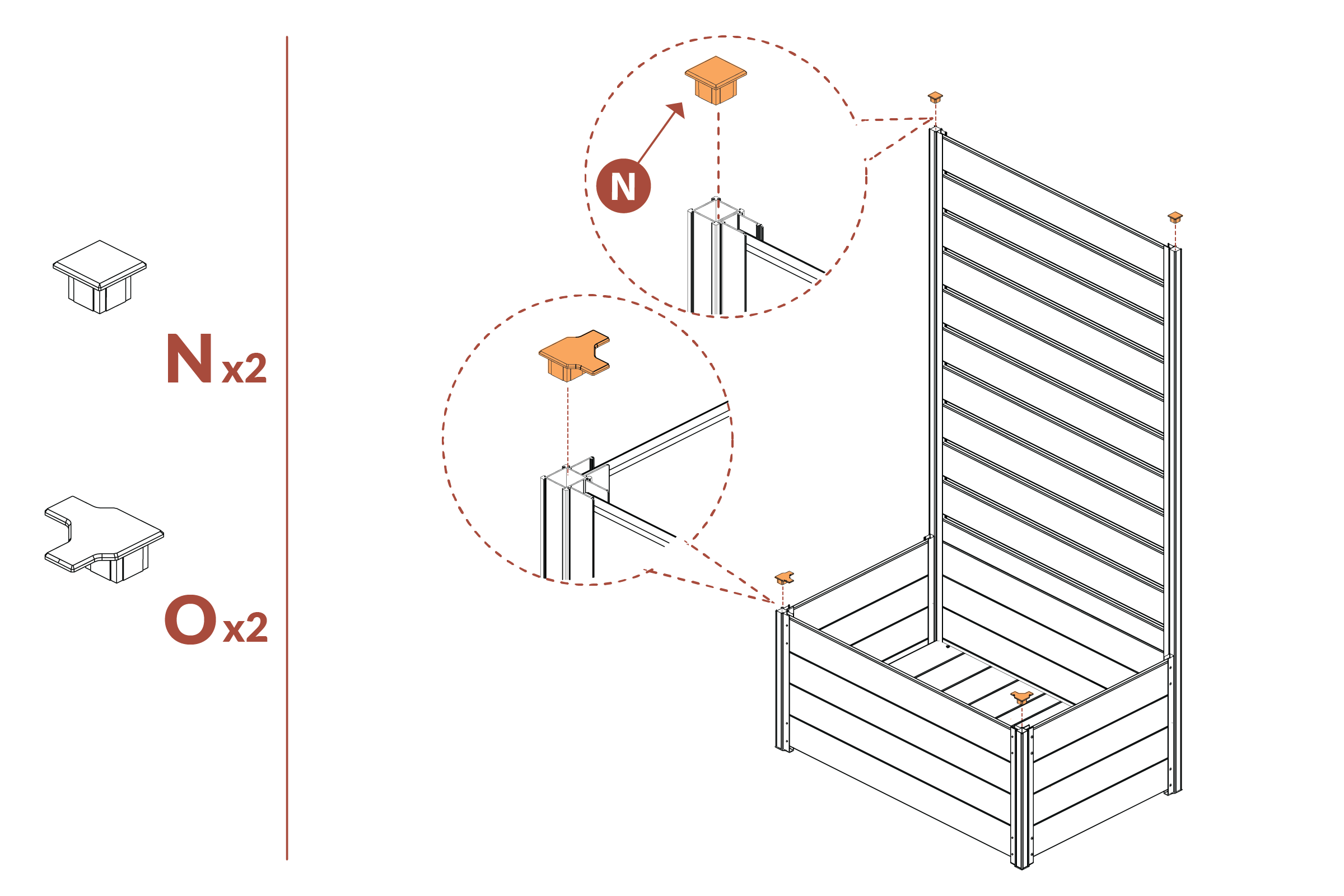Step 18 - install caps (N and O)
