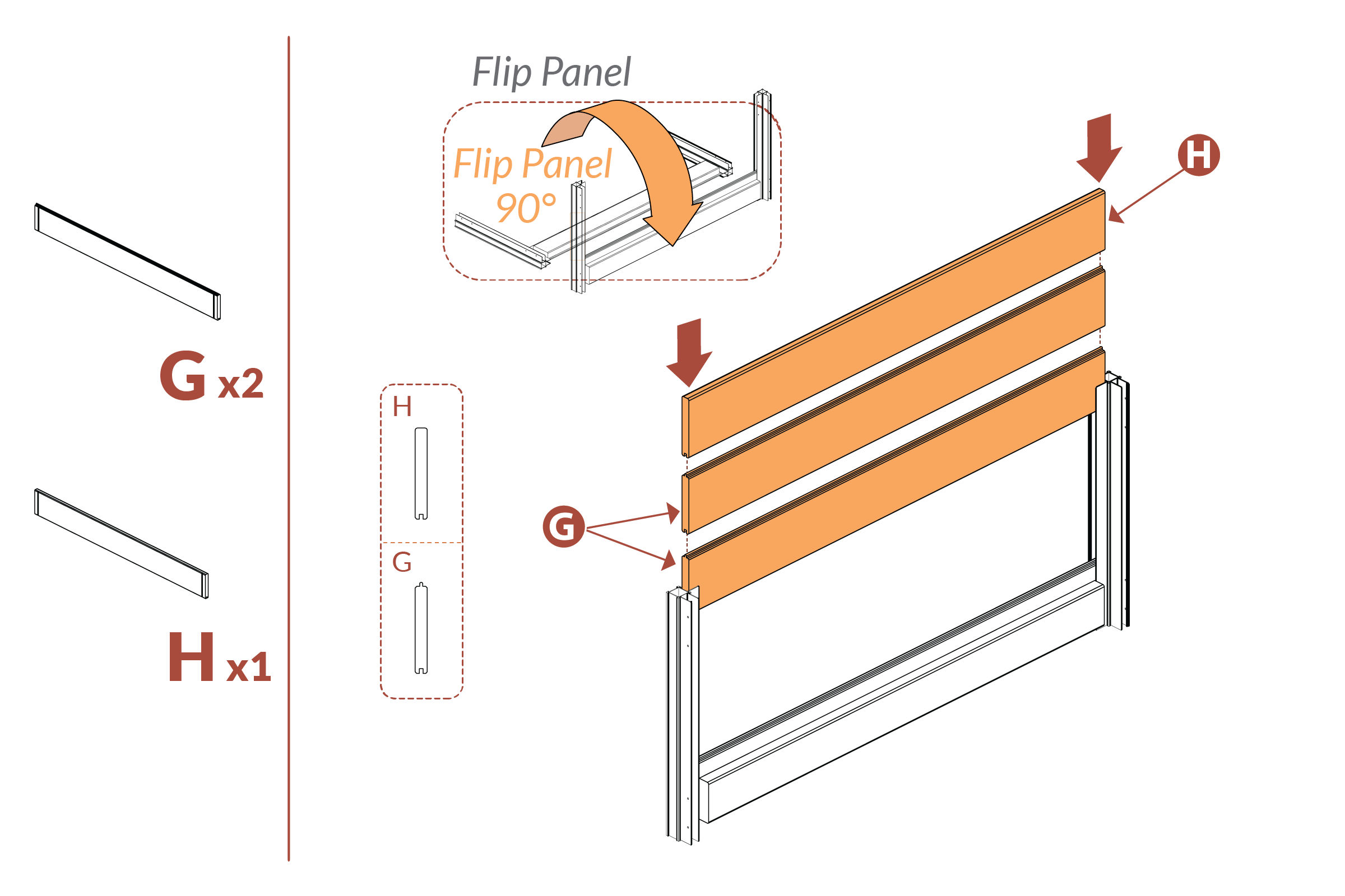 Step 3- Flip panel and install boards (G and H)