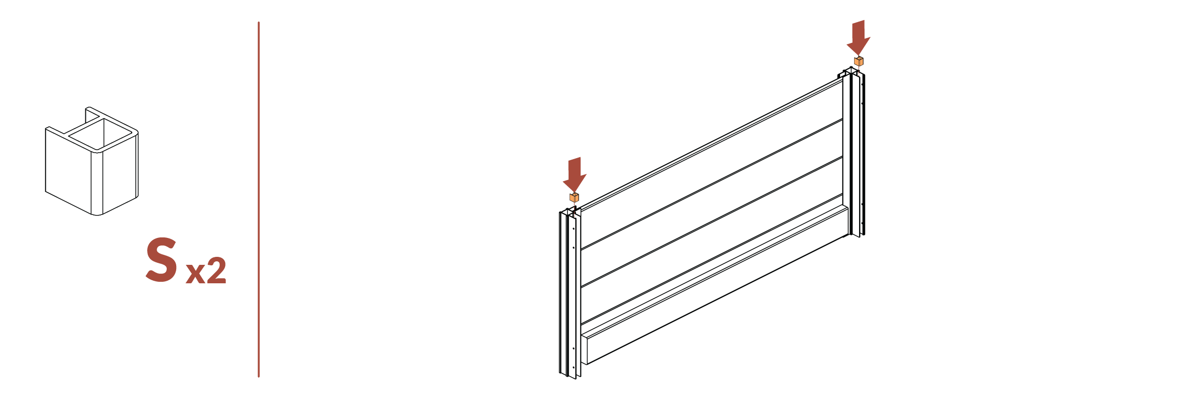 Step 5 - Insert spacers (part S) into corner posts (part E)