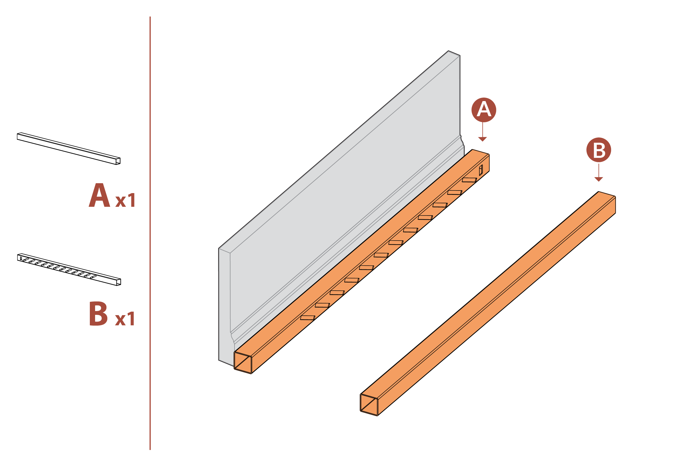 Step 11 Place left (part A) and right (part B) against wall