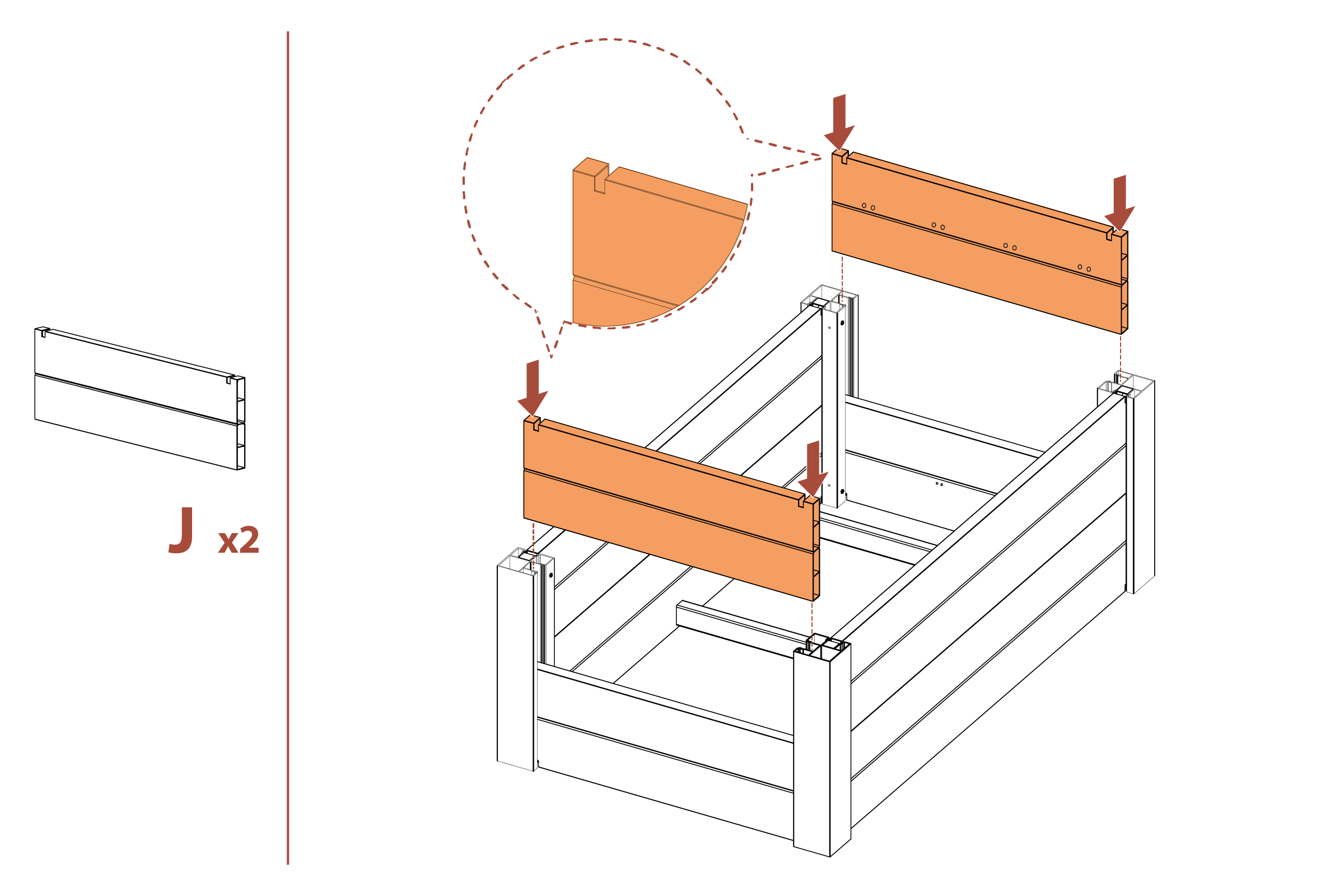 Step 8 Place final 2 short boards (part J) in planter box