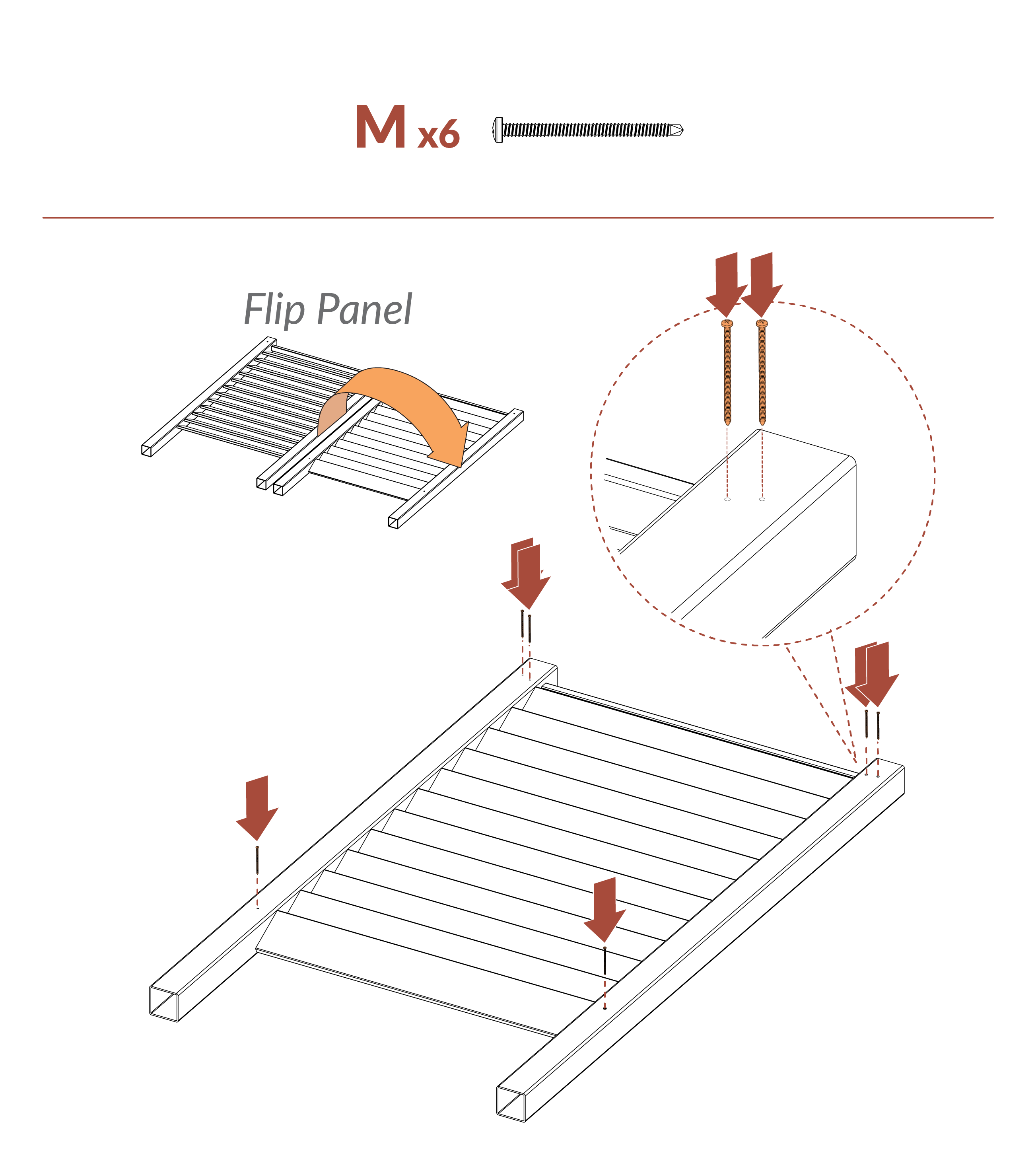 Flip panel and insert screws (part M)