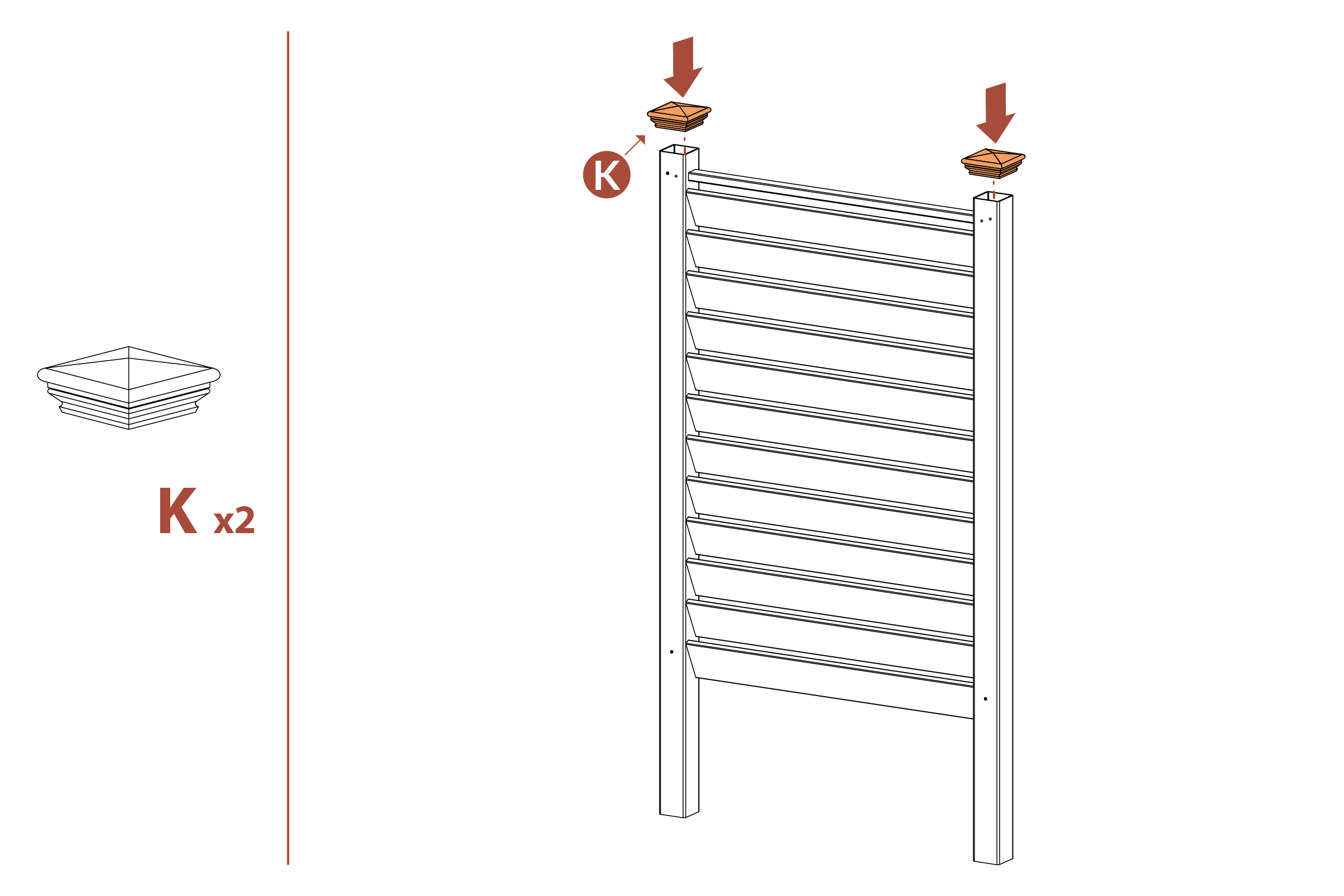 Step 14 Attach post caps (part K) onto posts (parts A and B)
