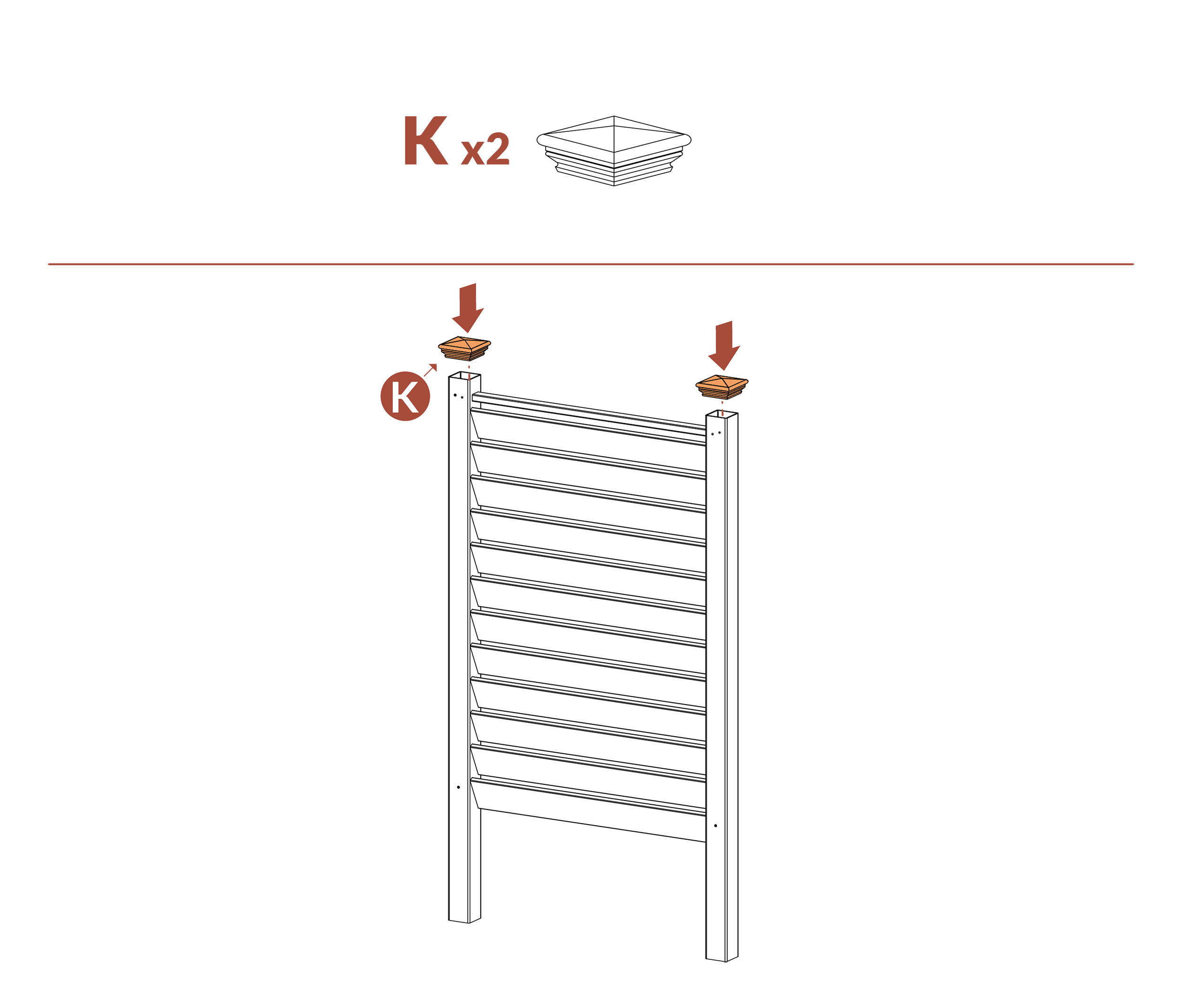 Step 14 Attach post caps (part K) onto posts (parts A and B)