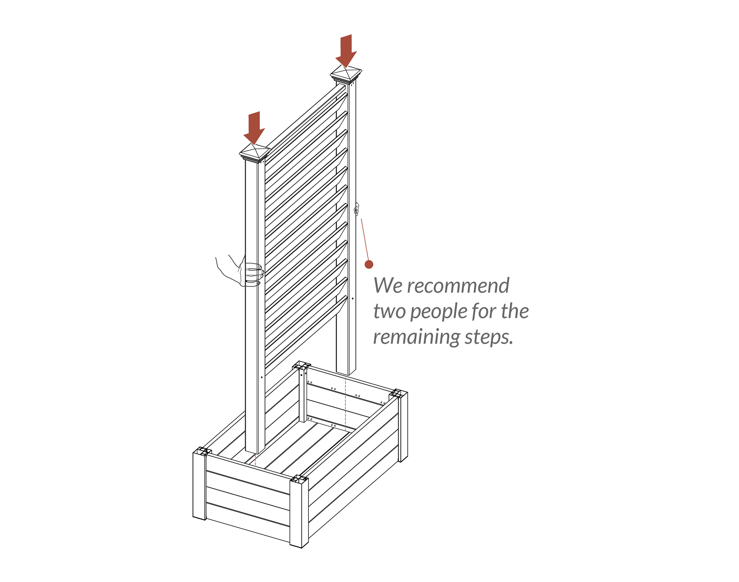 Step 15 Insert panel into planter box (2 people recommended)