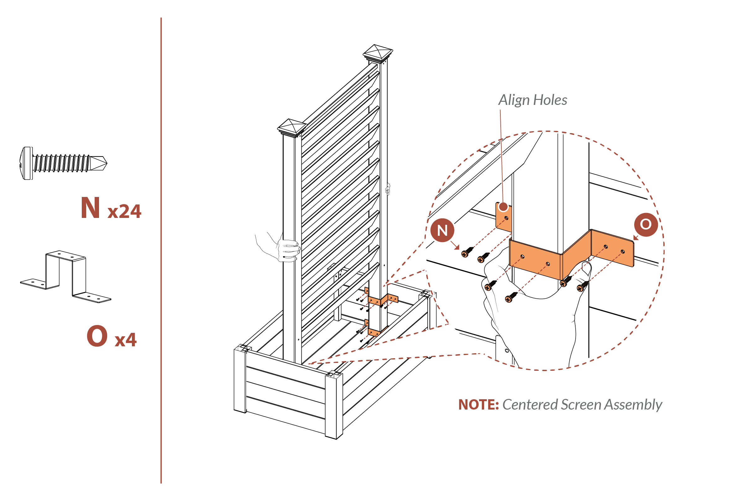 Step 18 Align holes & screw posts to planter using brackets