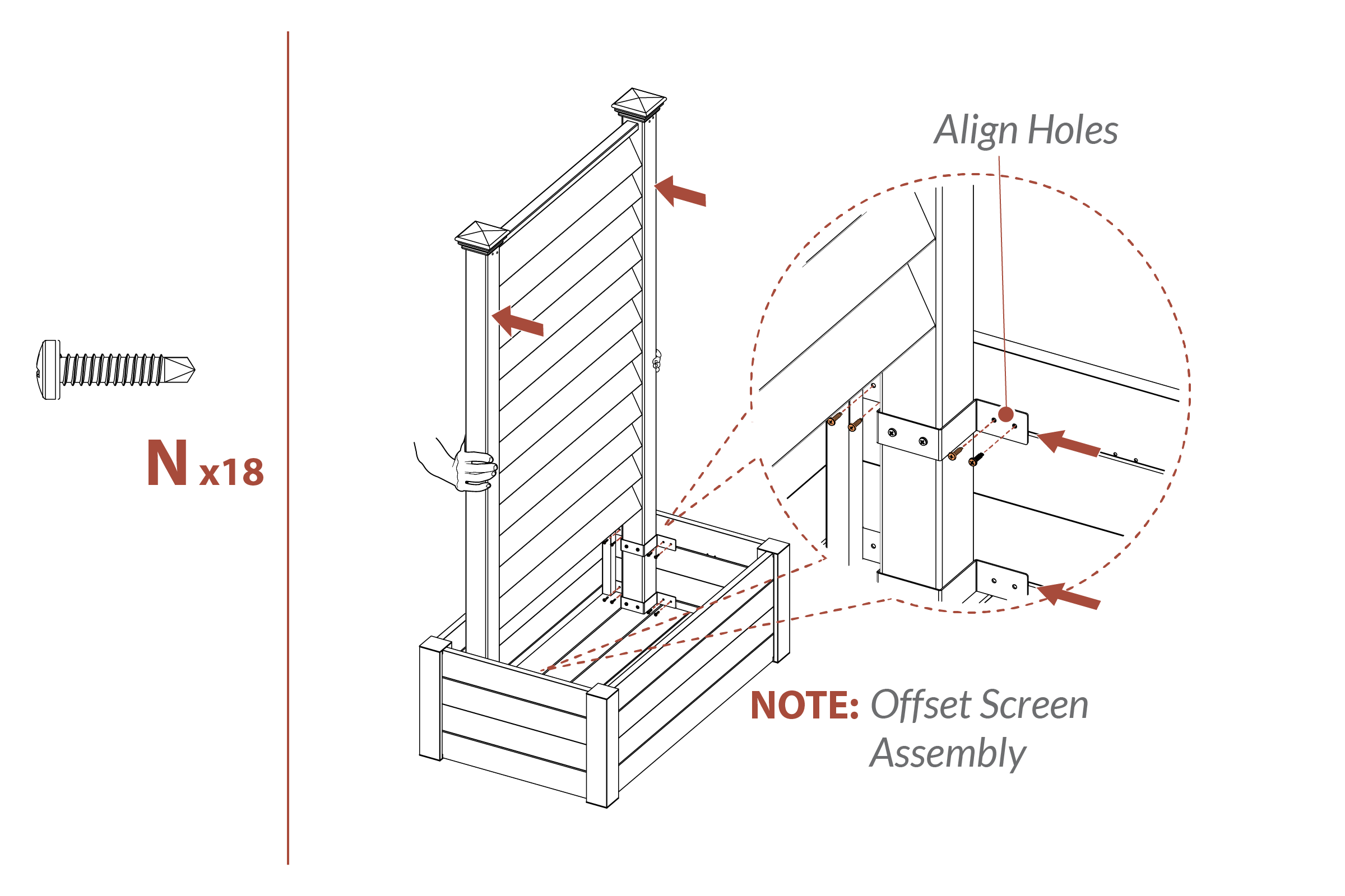 Step 16b install brackets (part O) and screws (part N)