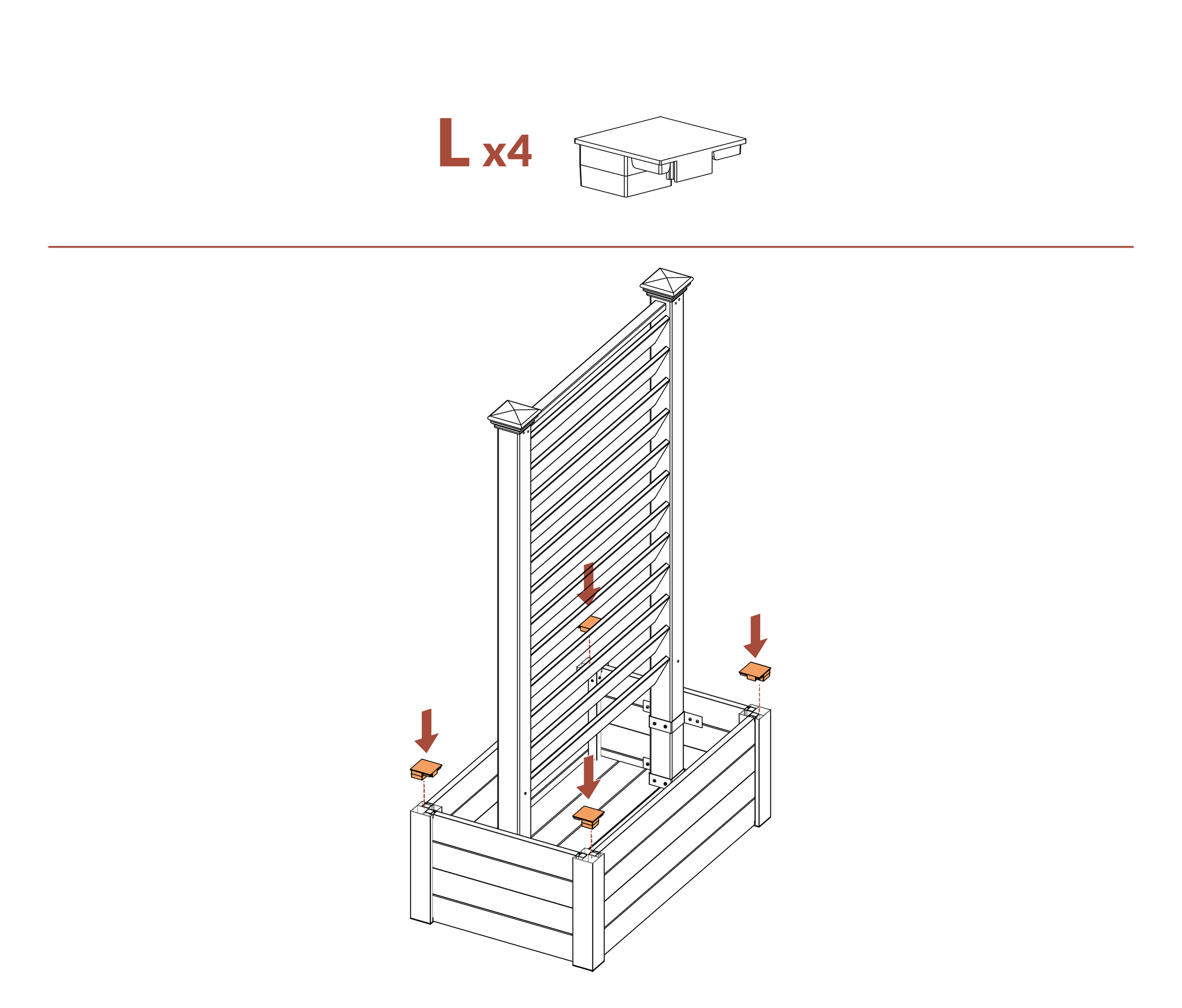 Step 17 install planter post caps (part L)