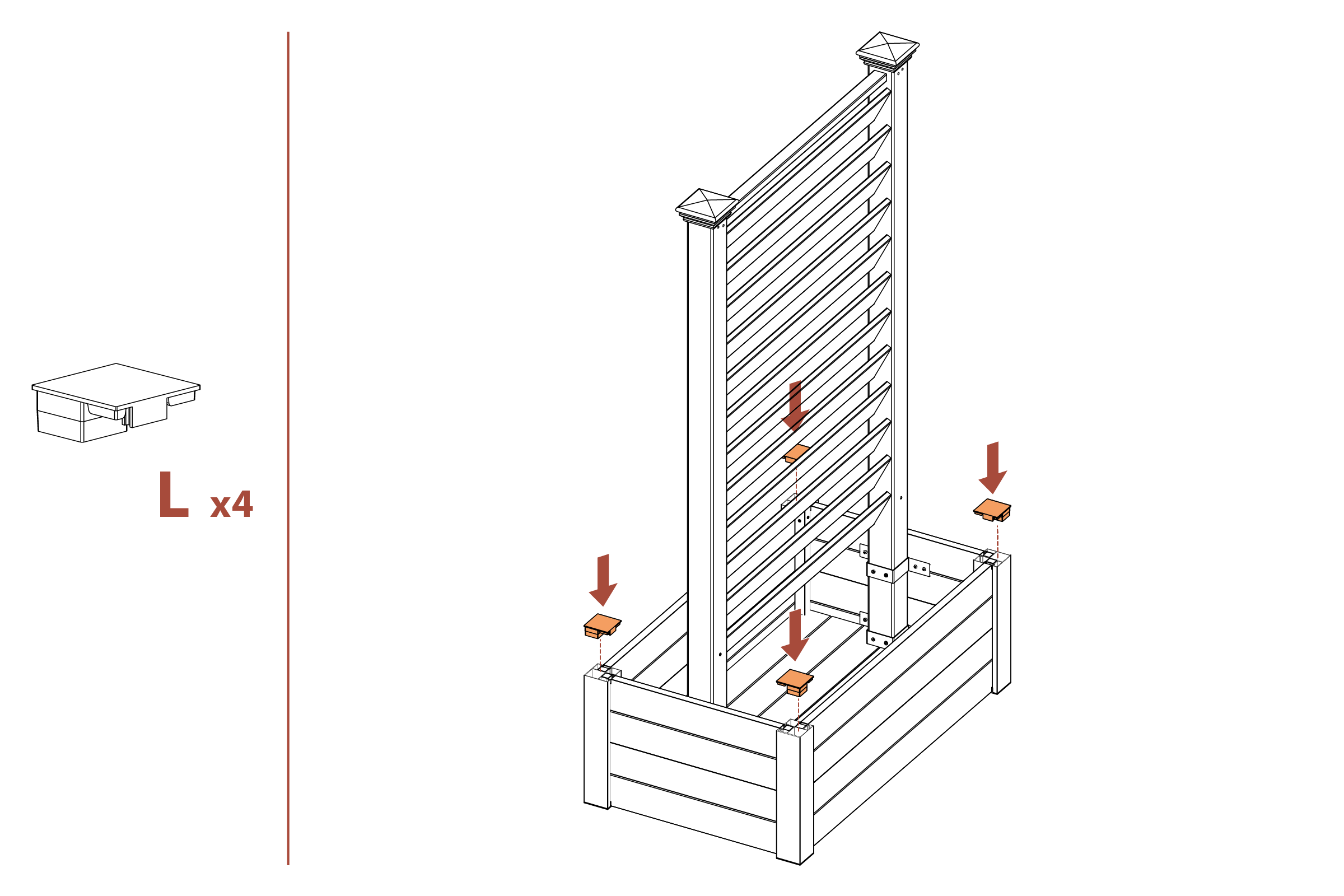 Step 17 install planter post caps (part L)