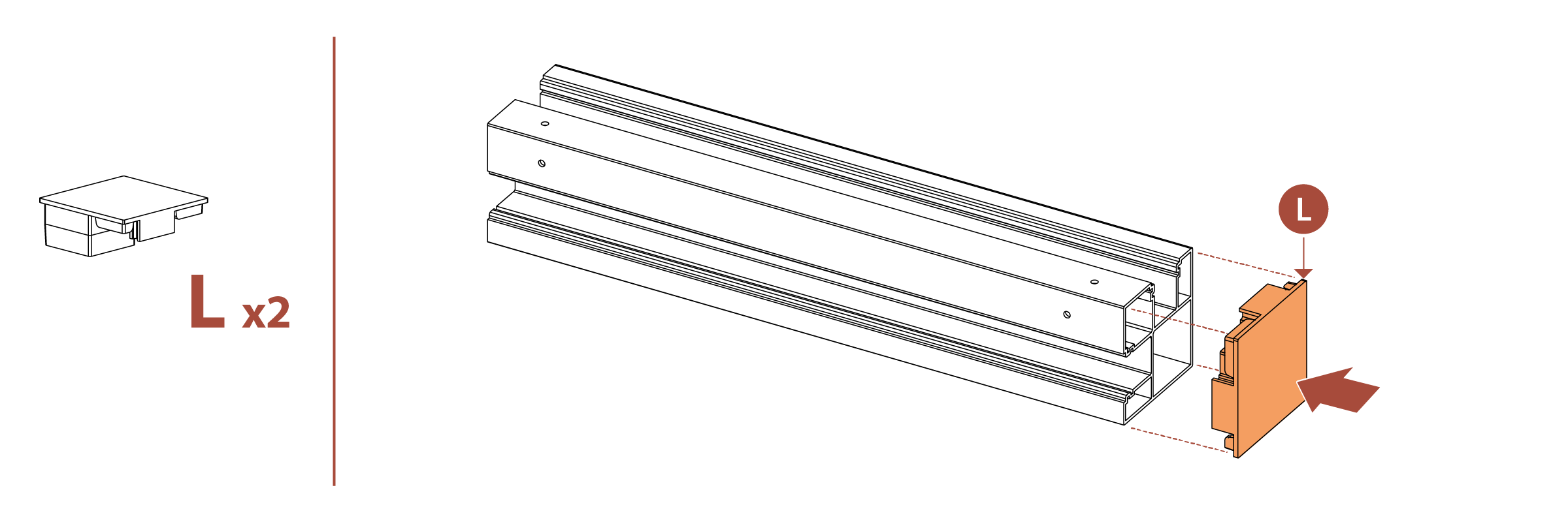 Step 2 Place Cap (part L) on post (part E)
