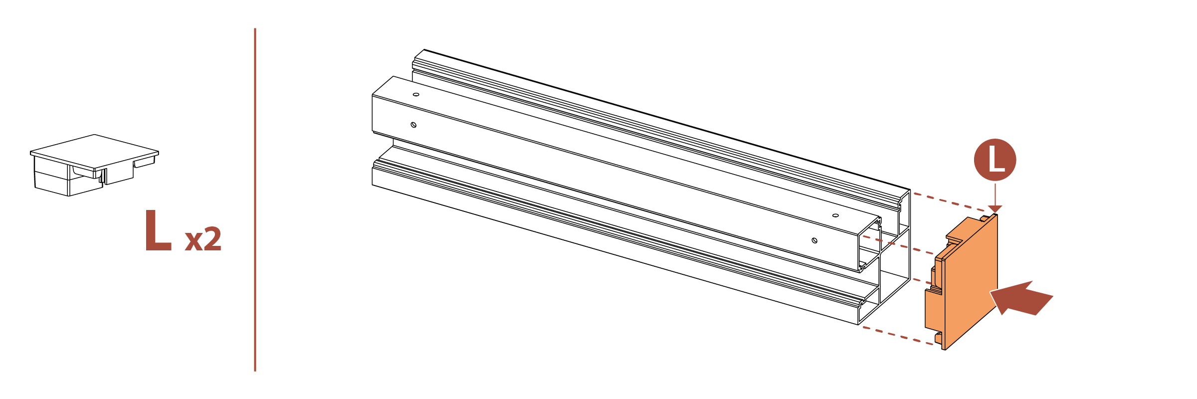 Step 2 Place Cap (part L) on post (part E)