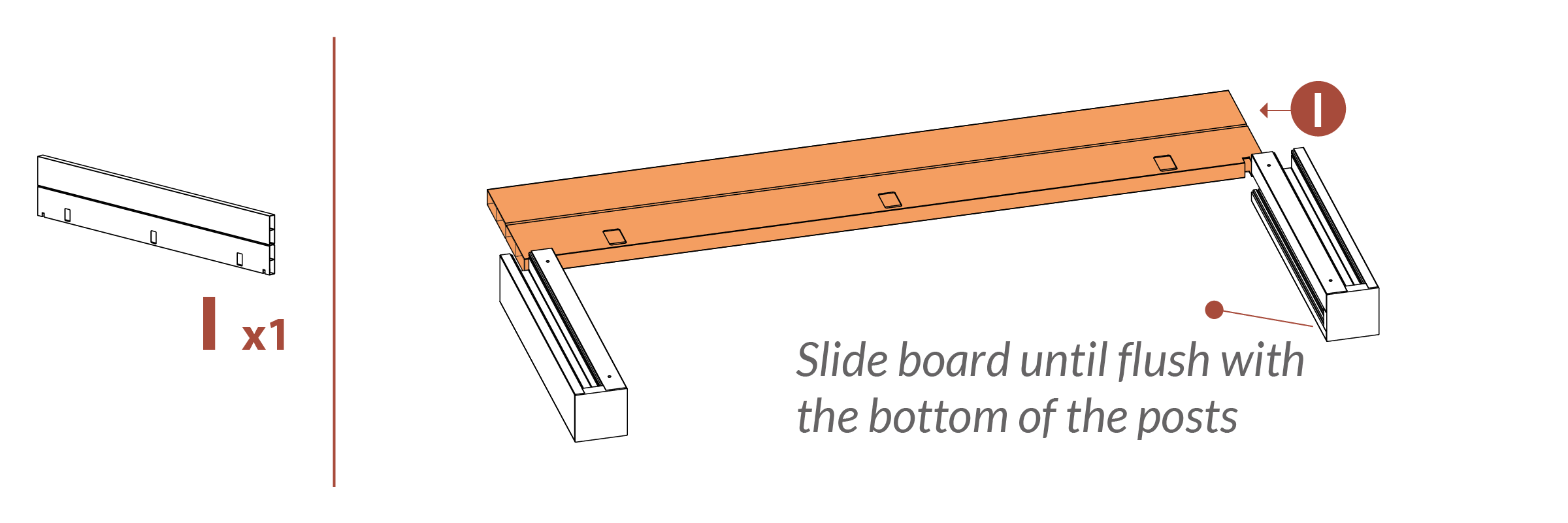 Step 3 Slide board until flush with the bottom of the post
