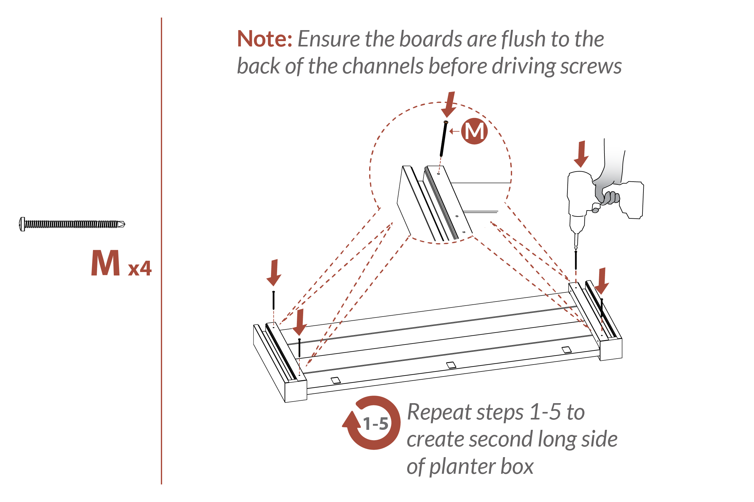 Step 5 Ensure boards are flush before driving screws(part M)