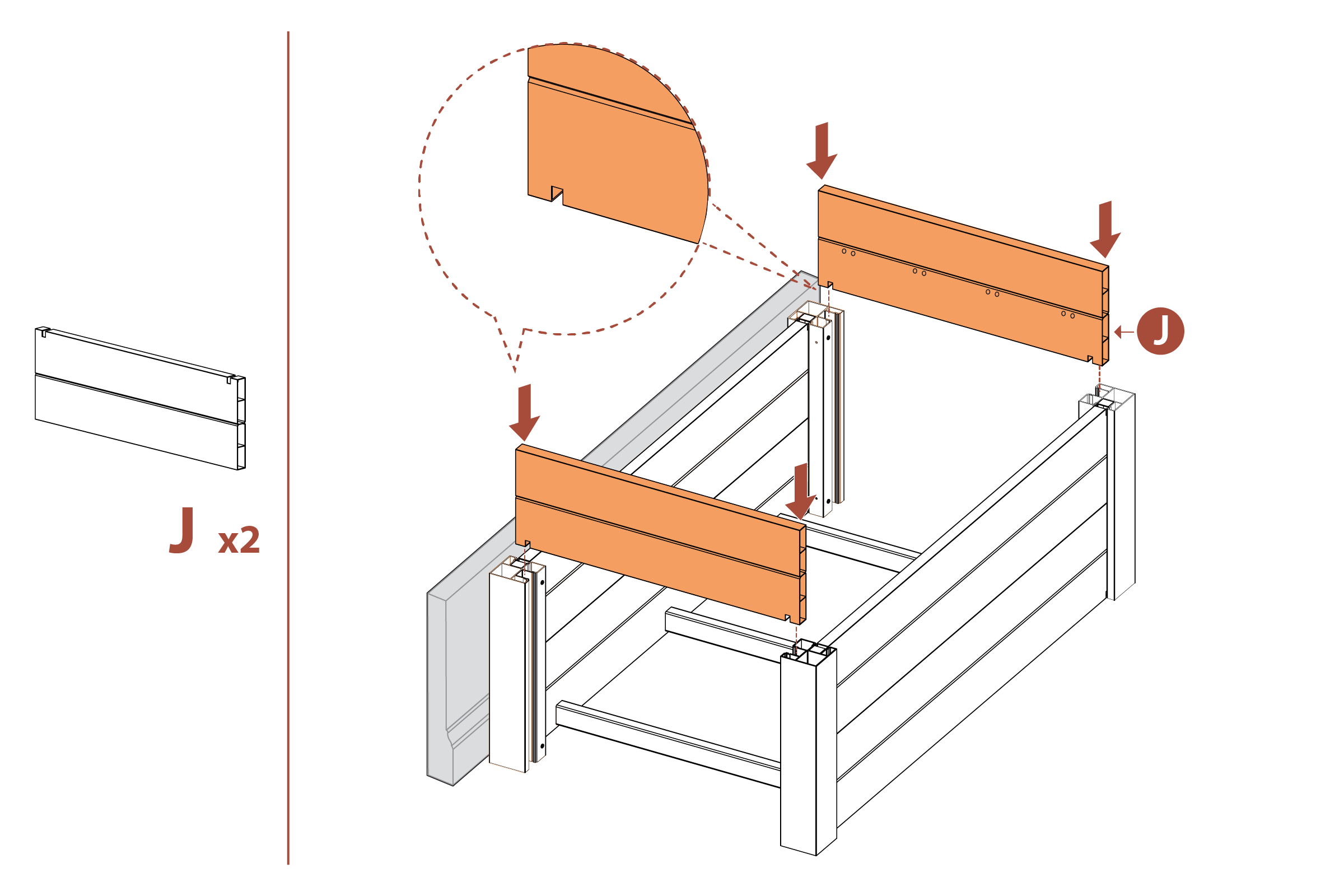 Step 7 Slide short planter boards (part J) in posts (part E)