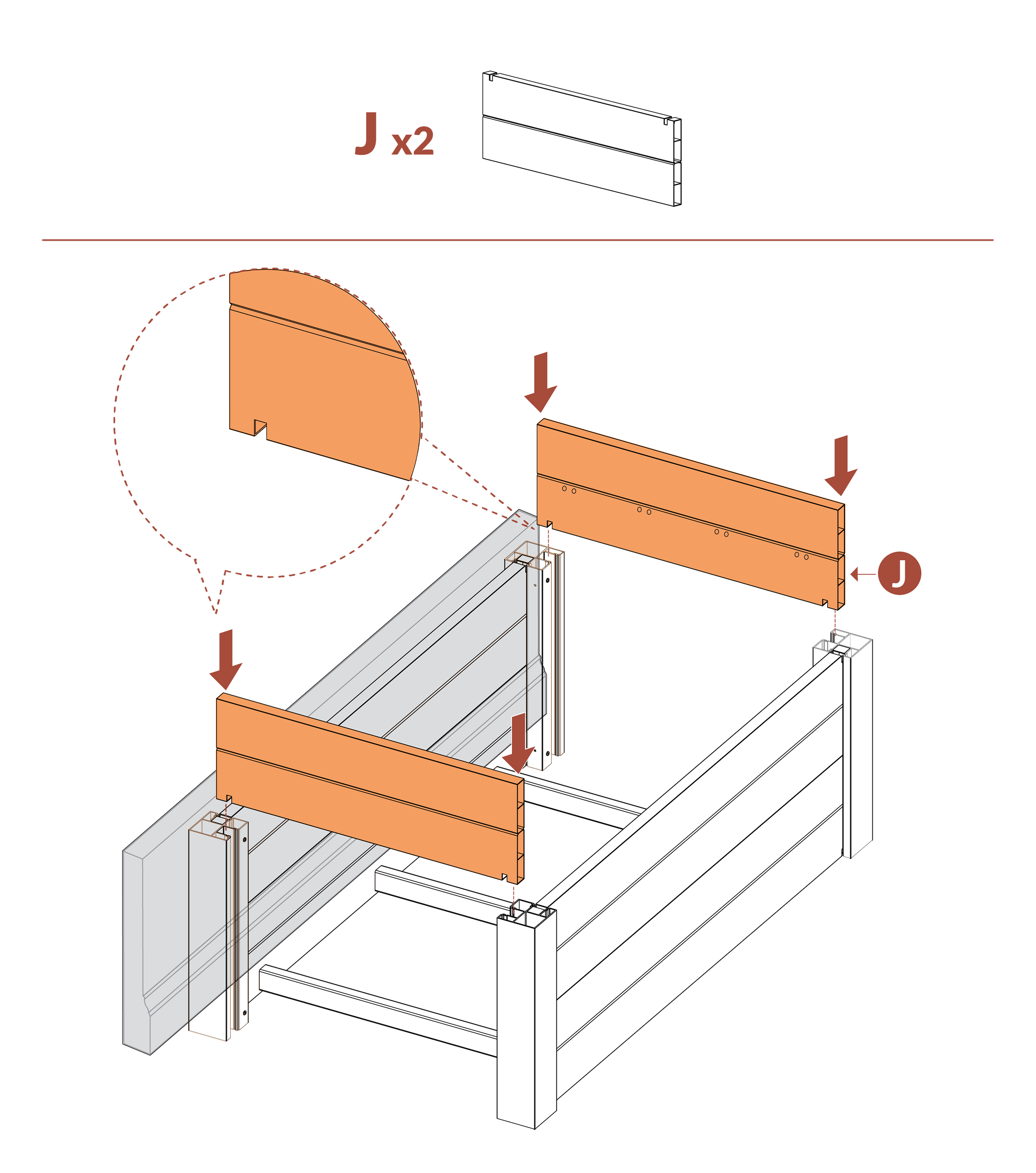 Step 7 Slide short planter boards (part J) in posts (part E)