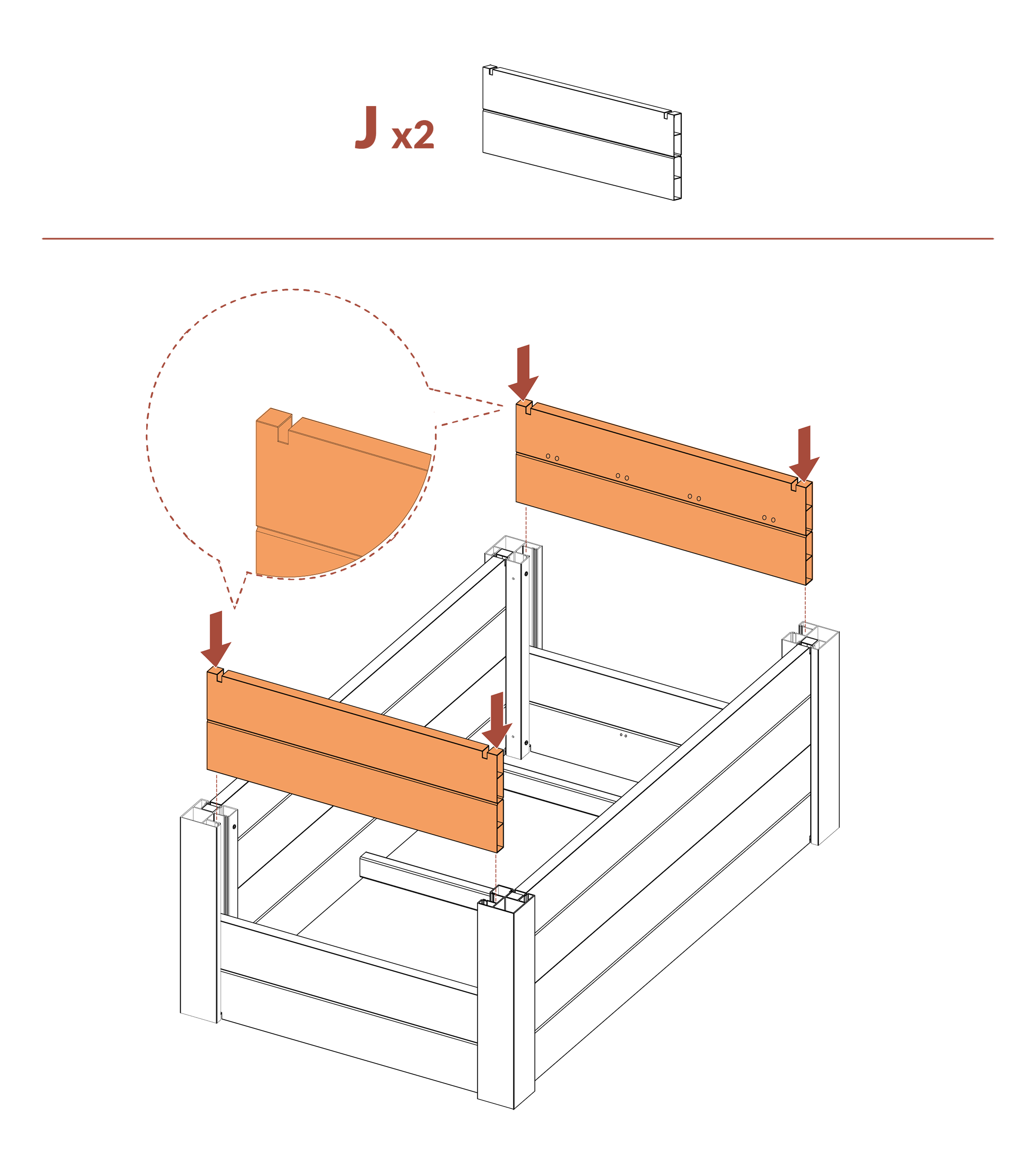 Step 8 Place final 2 short boards (part J) in planter box