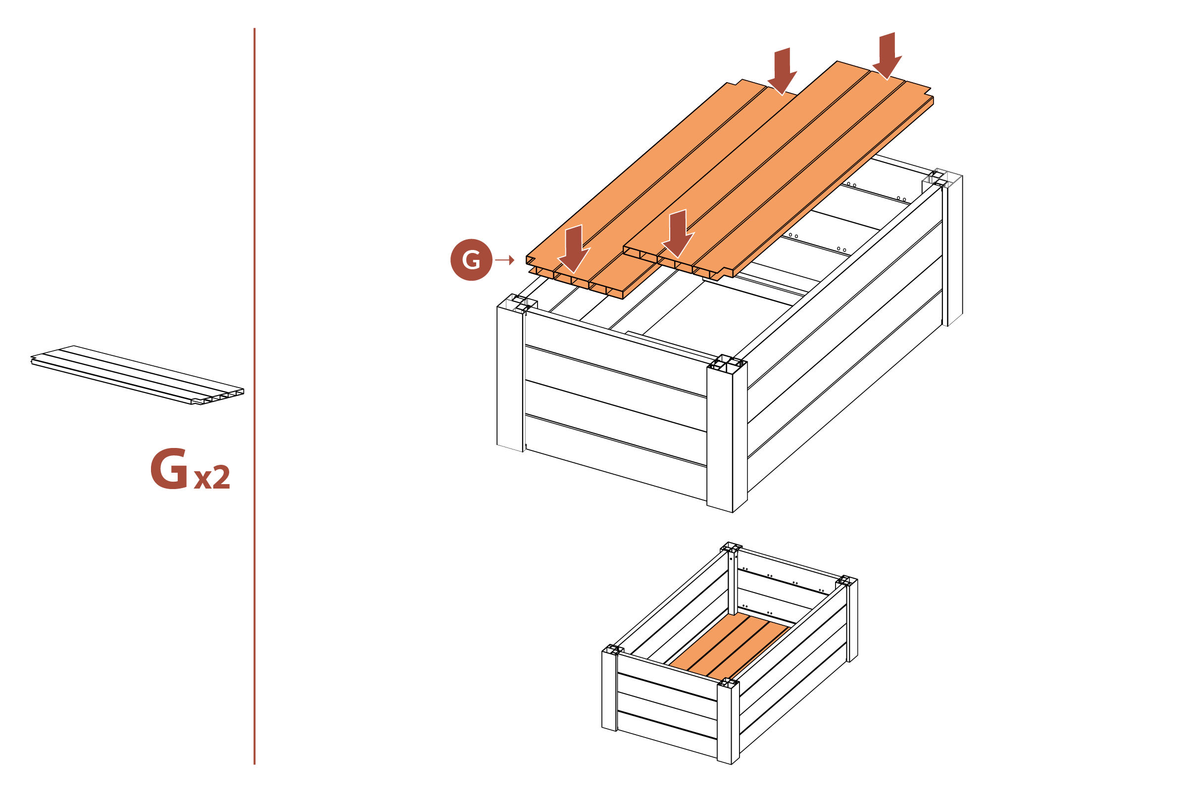 Step 10 Place floor boards (part G) into planter box