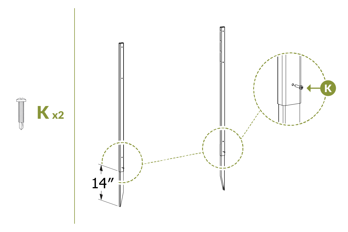 Step 3.2 Screw the ground anchors into the fence posts