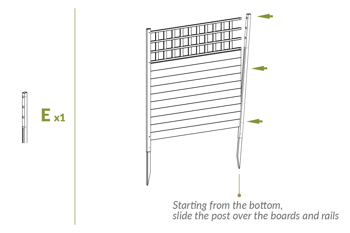 Step 6.2 Start from bottom, slide post over boards/rails