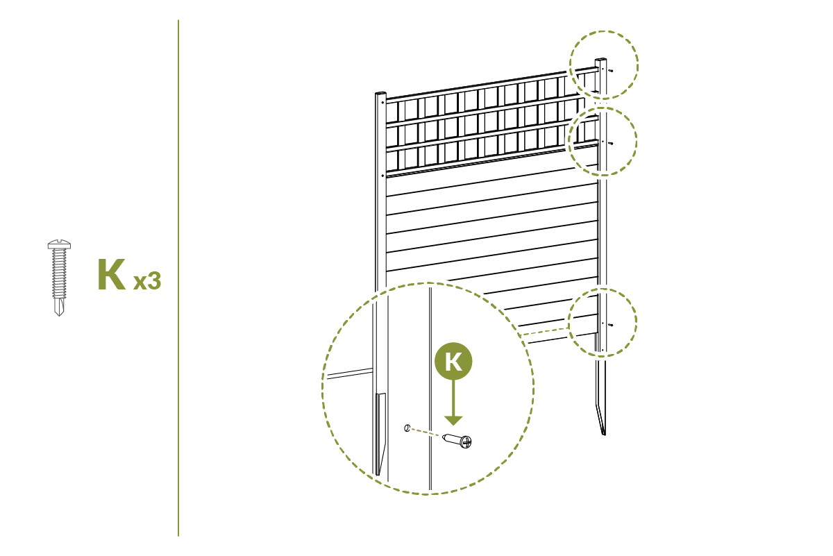 Step 3 screw post into boards and lattice (3 spots)