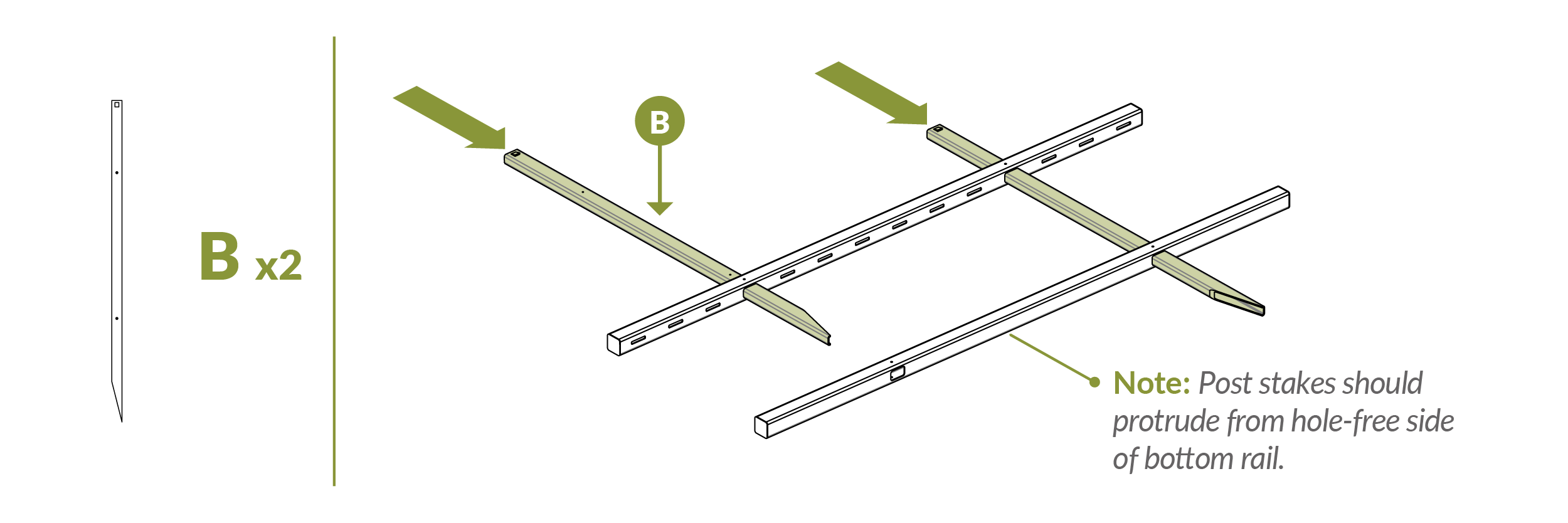 Assembly: Step 2 Post Stakes Protrude from hole free side