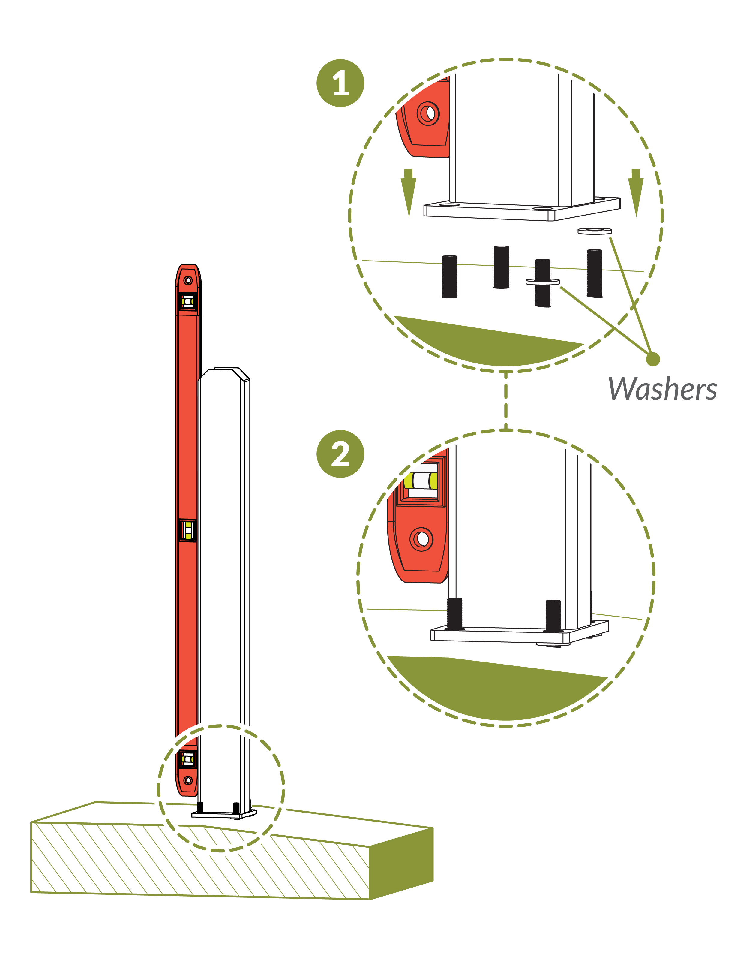 Step 2A.3 - Place surface mount over anchor bolts and level