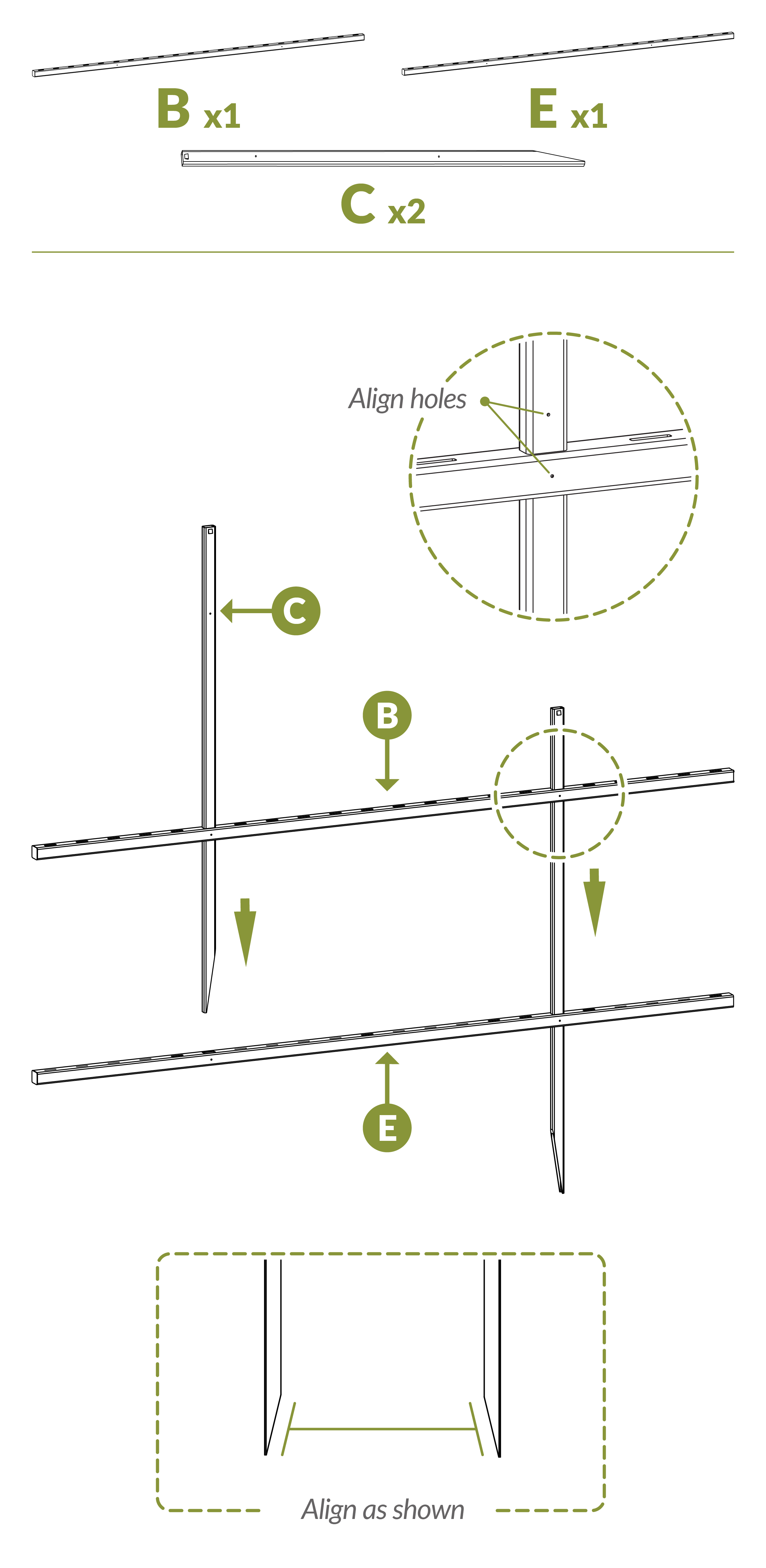 Step 2 Slide posts through holes in top and bottom rail