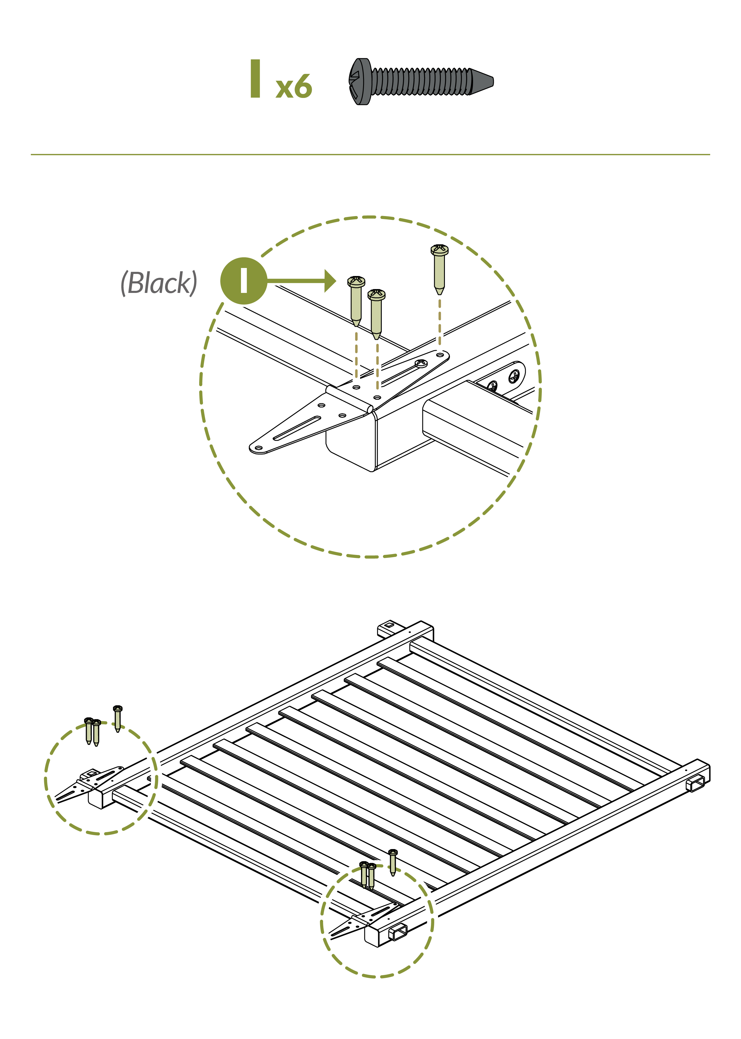 Screw black screws as shown in diagram