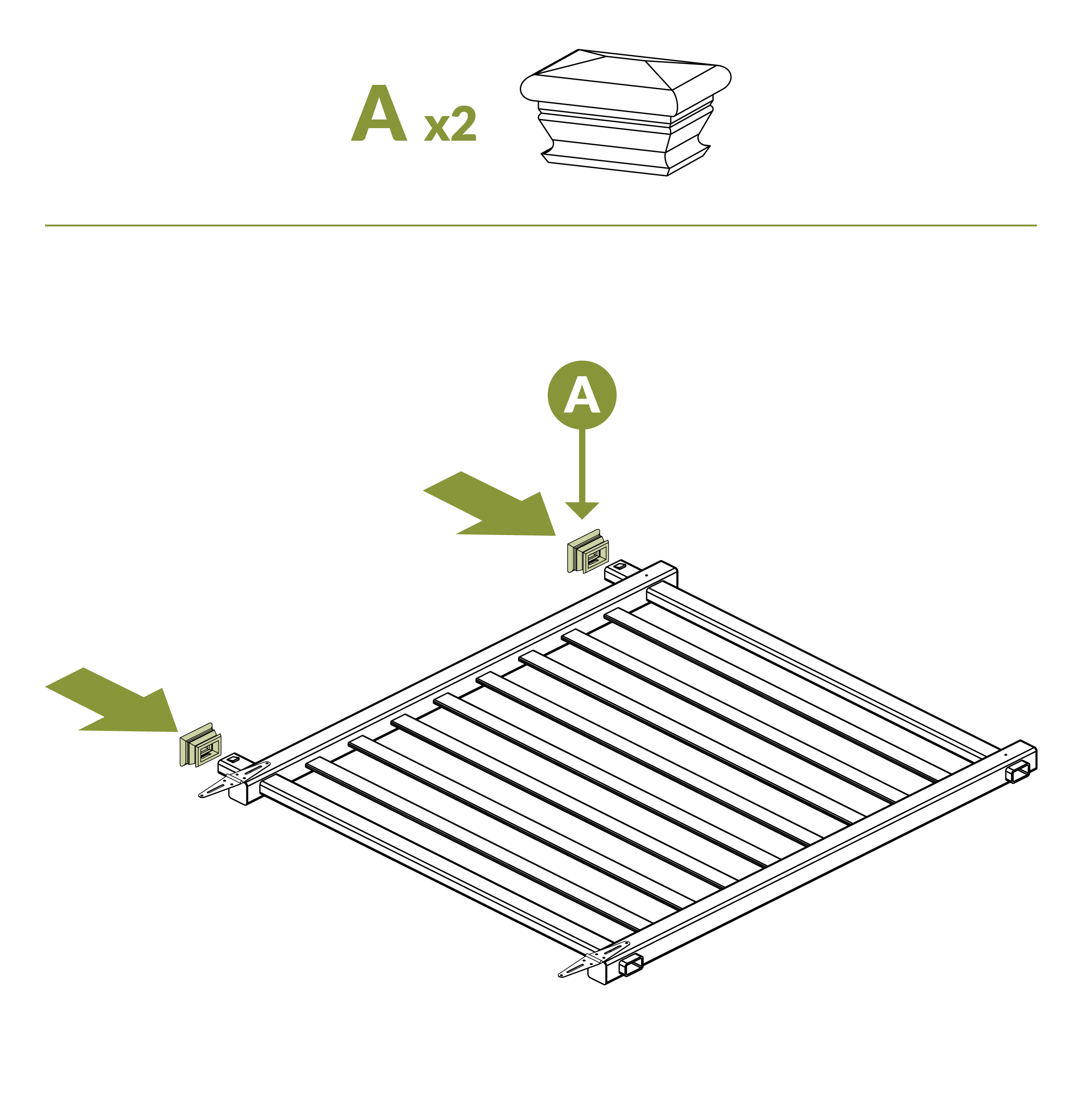 Place Post caps (A) on gate posts