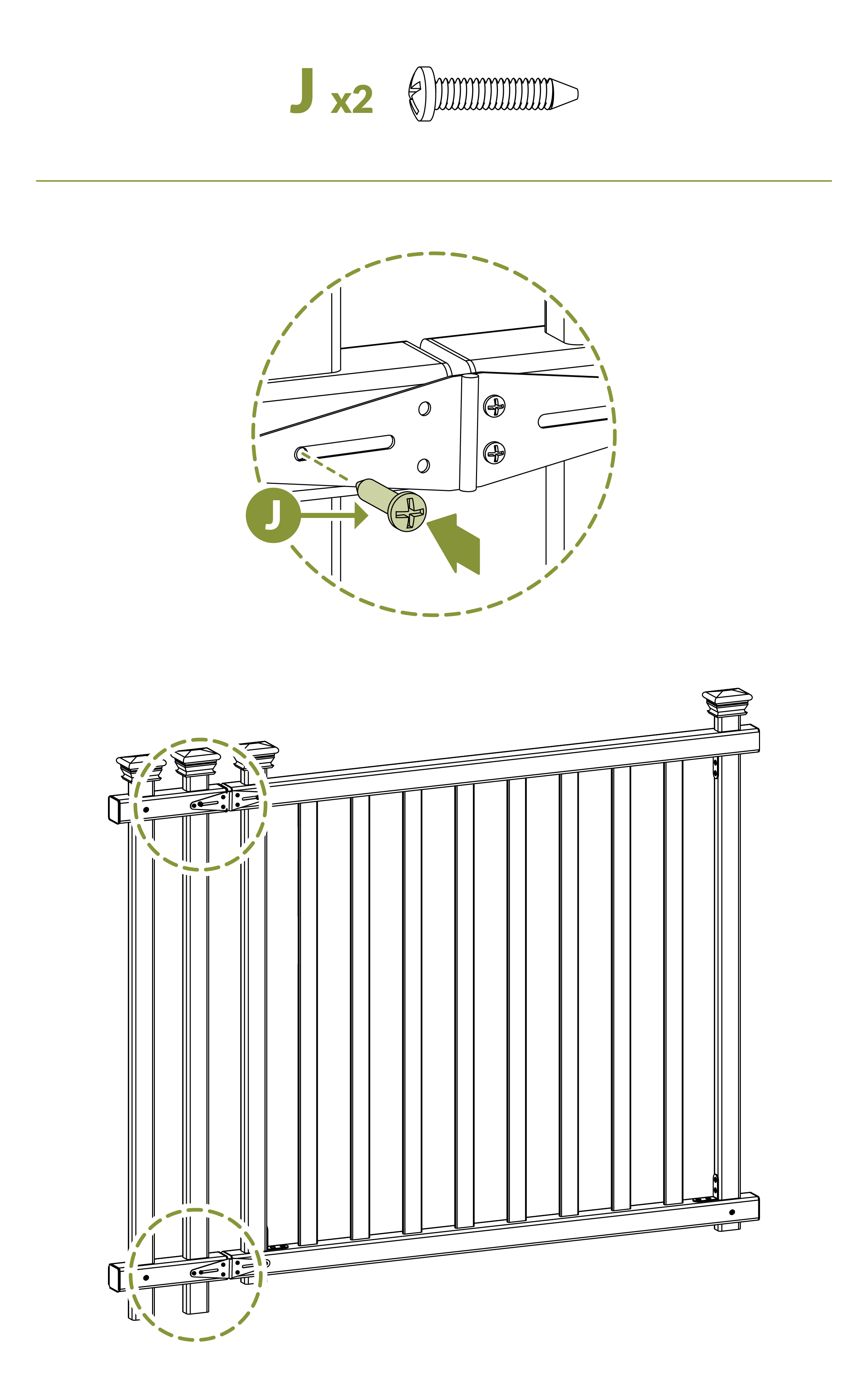 Screw the second part of the hinge to the supporting post