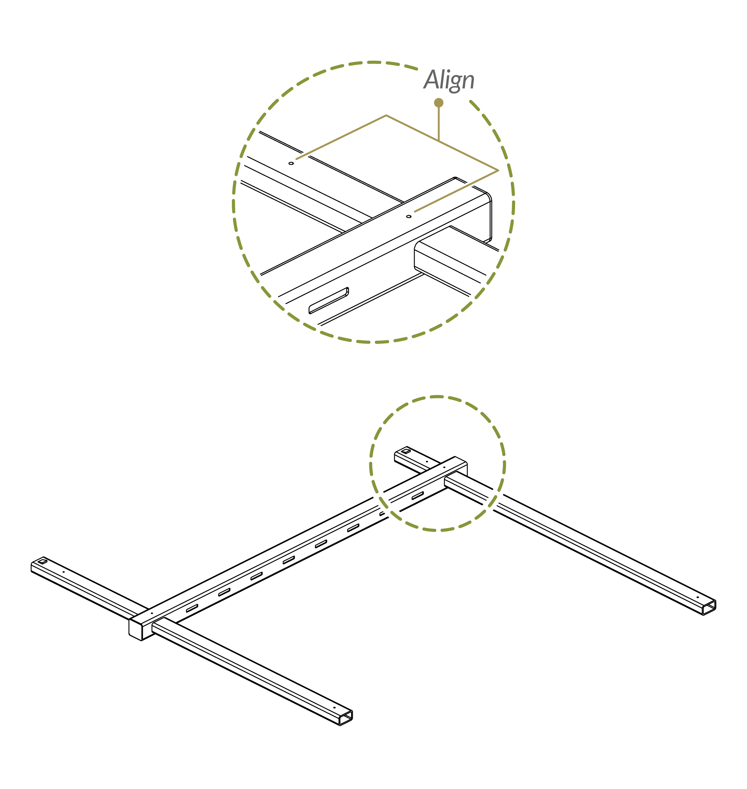 Place post through ends of rail, align predrilled holes