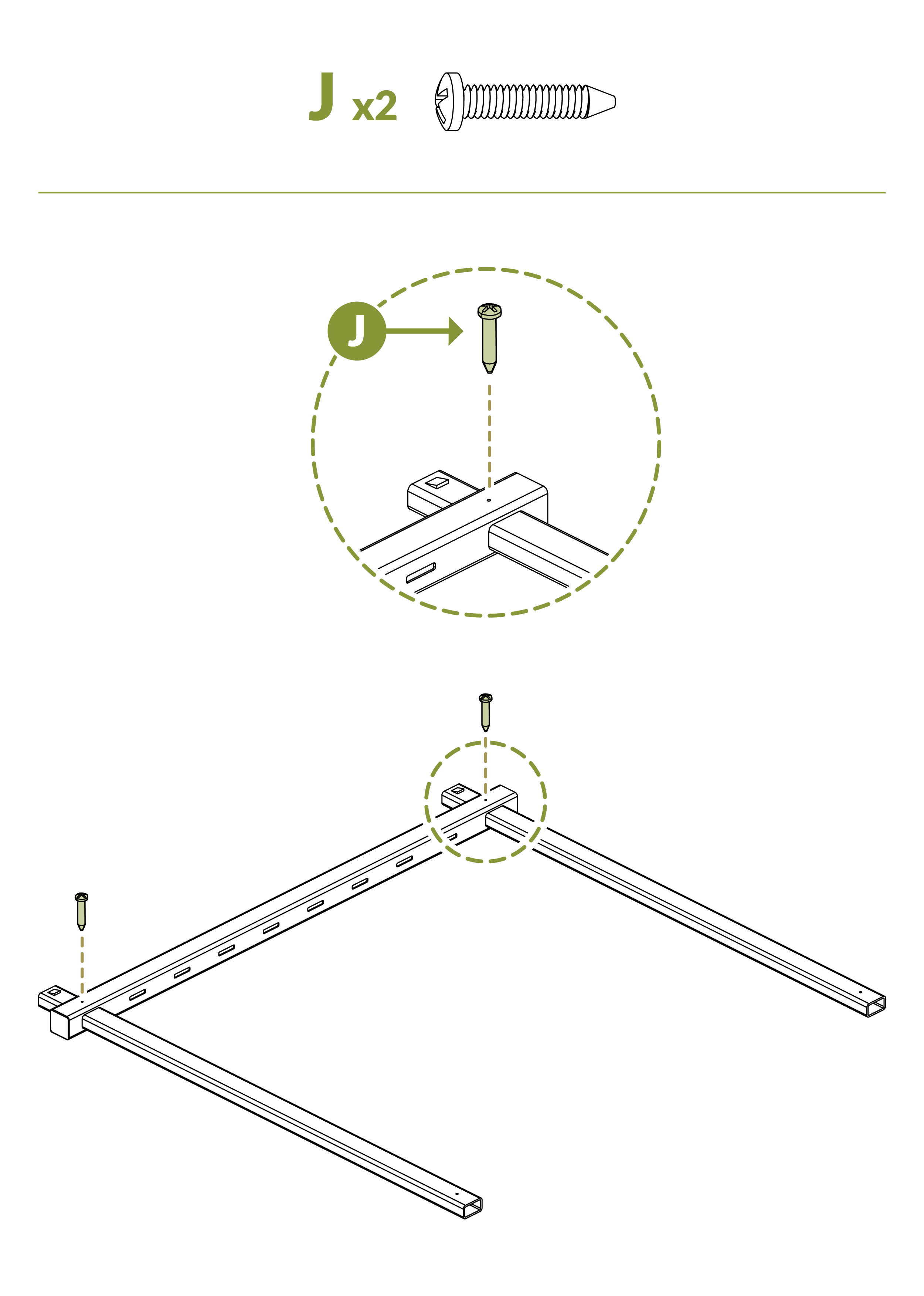 Use screws (J) to screw rail and post together