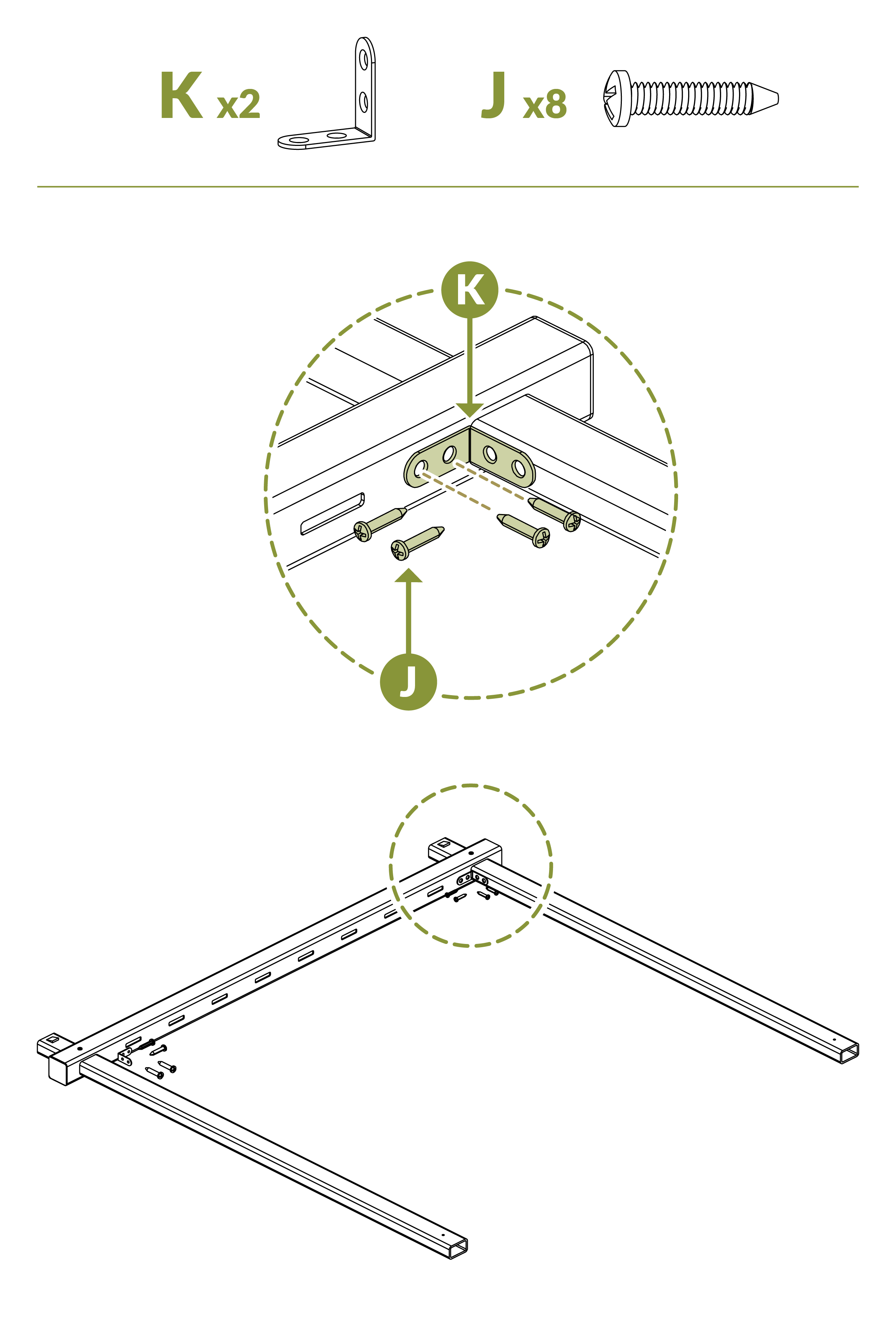 Screw part K into corners to provide stability