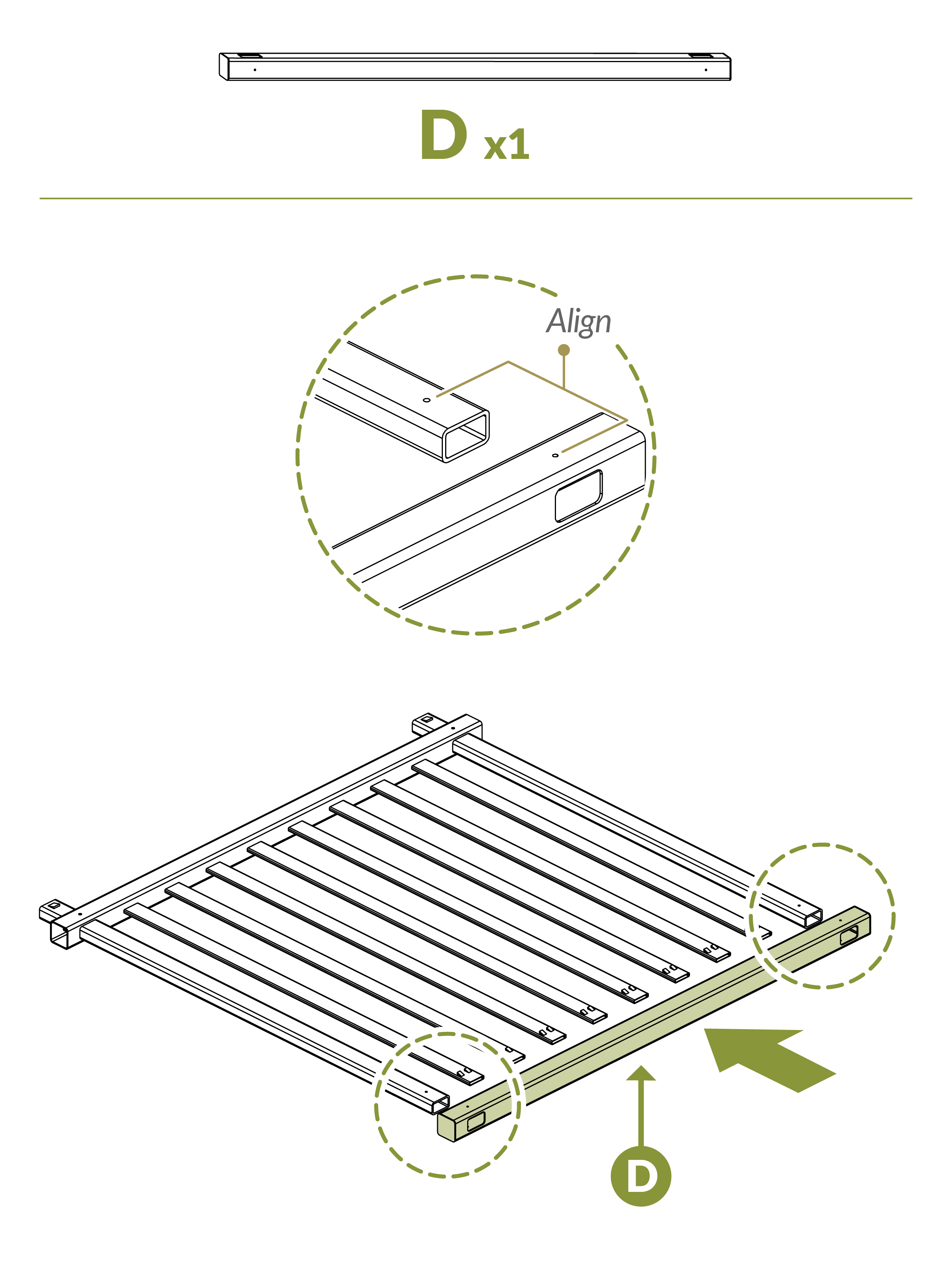 Place bottom rail (D)