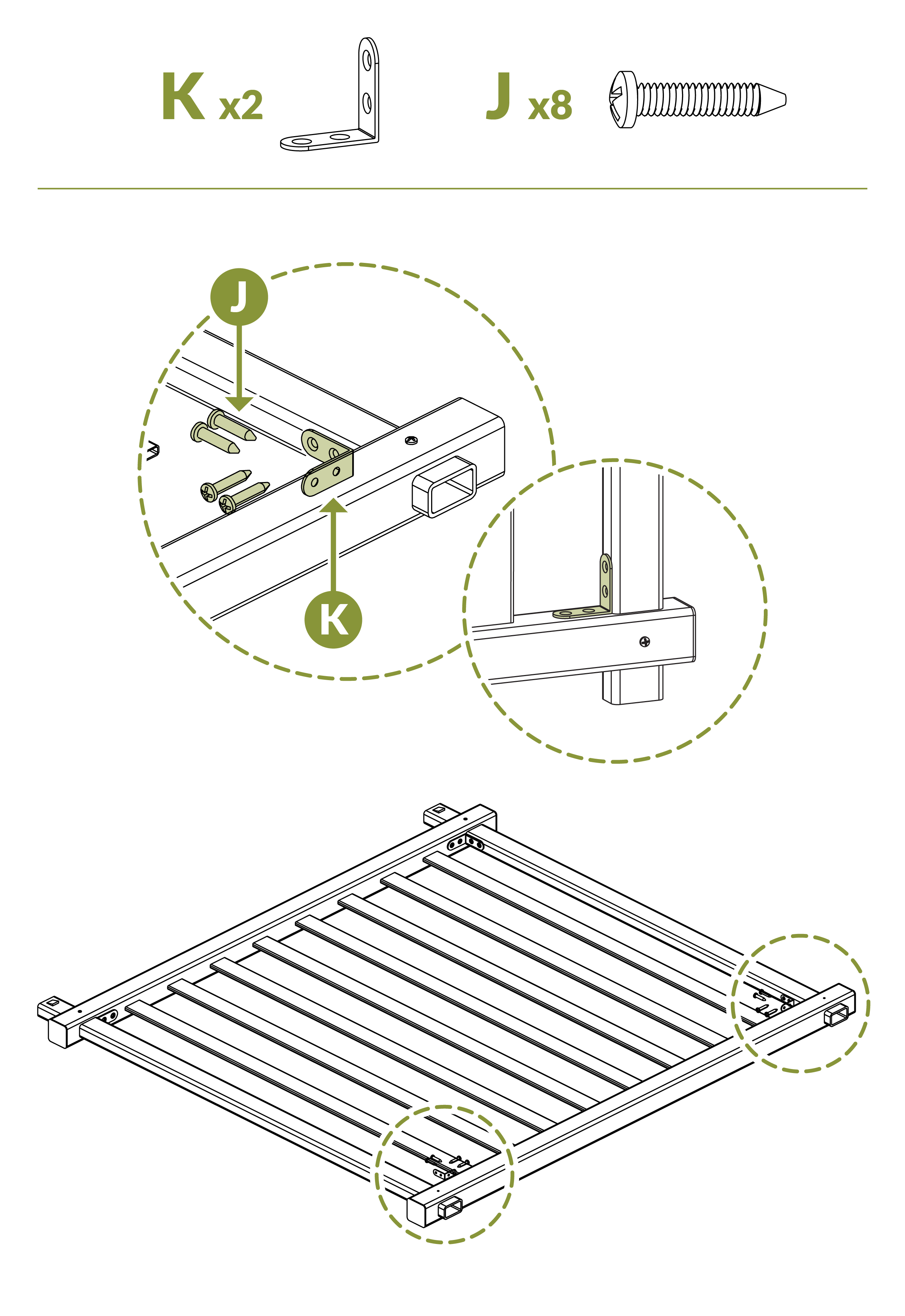 Screw corner brackets (K) into place