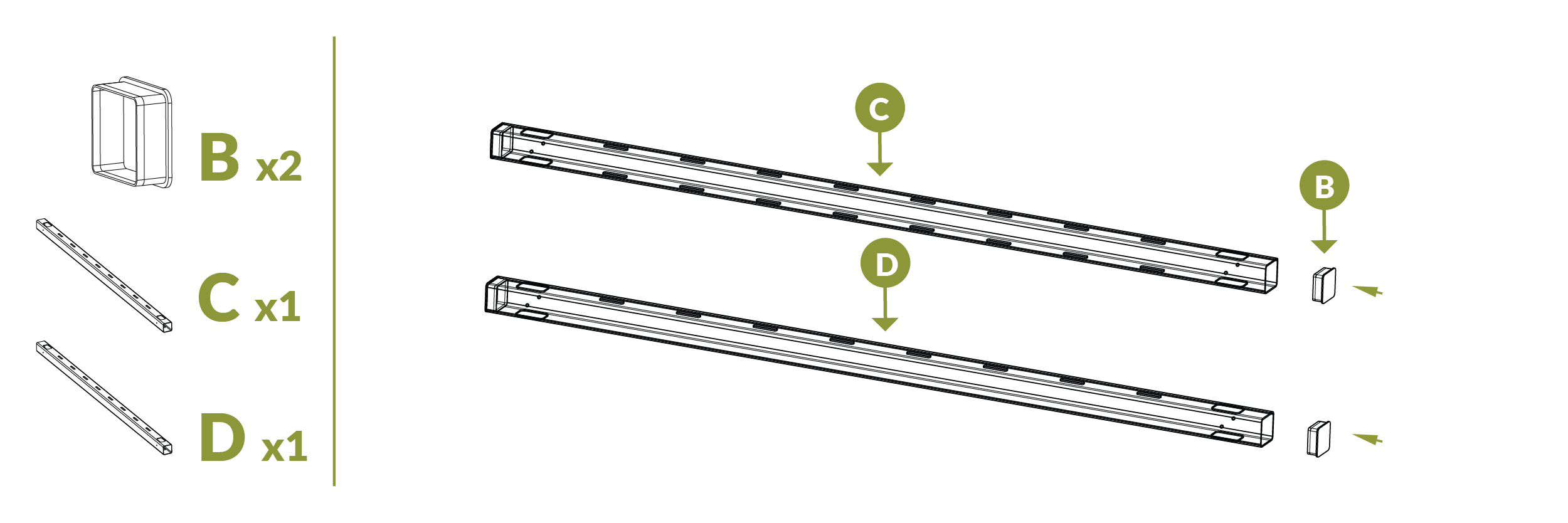 Step 2.1 Pressure fit loose end caps into posts