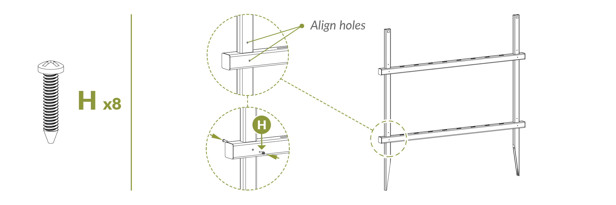 Step 2.3 Align holes and screw into place
